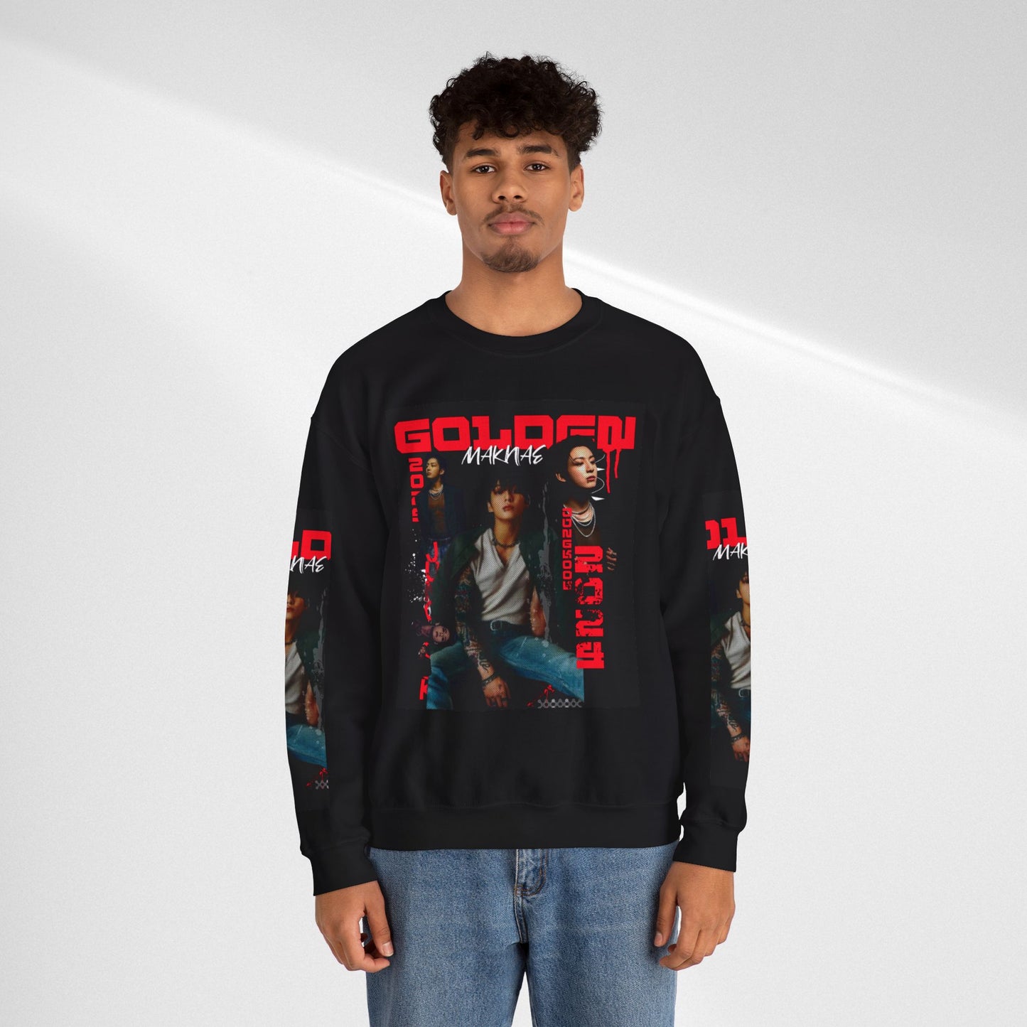 JK Golden Making Crewneck Sweatshirt — Retro K-Pop Photo Graphic