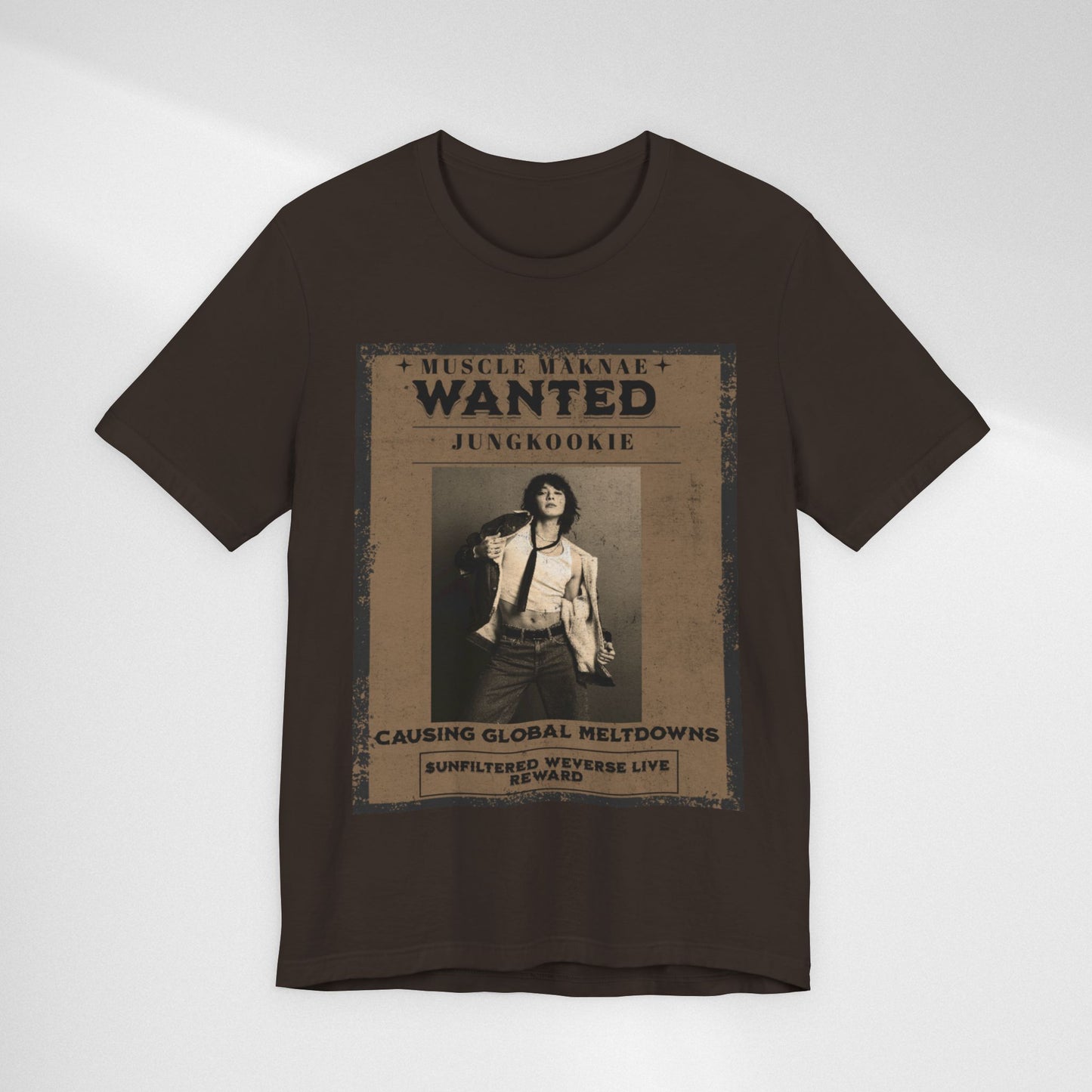 Wanted Poster Tee — 'Jungkook: Causing Global Meltdowns' Vintage K-Pop T-Shirt