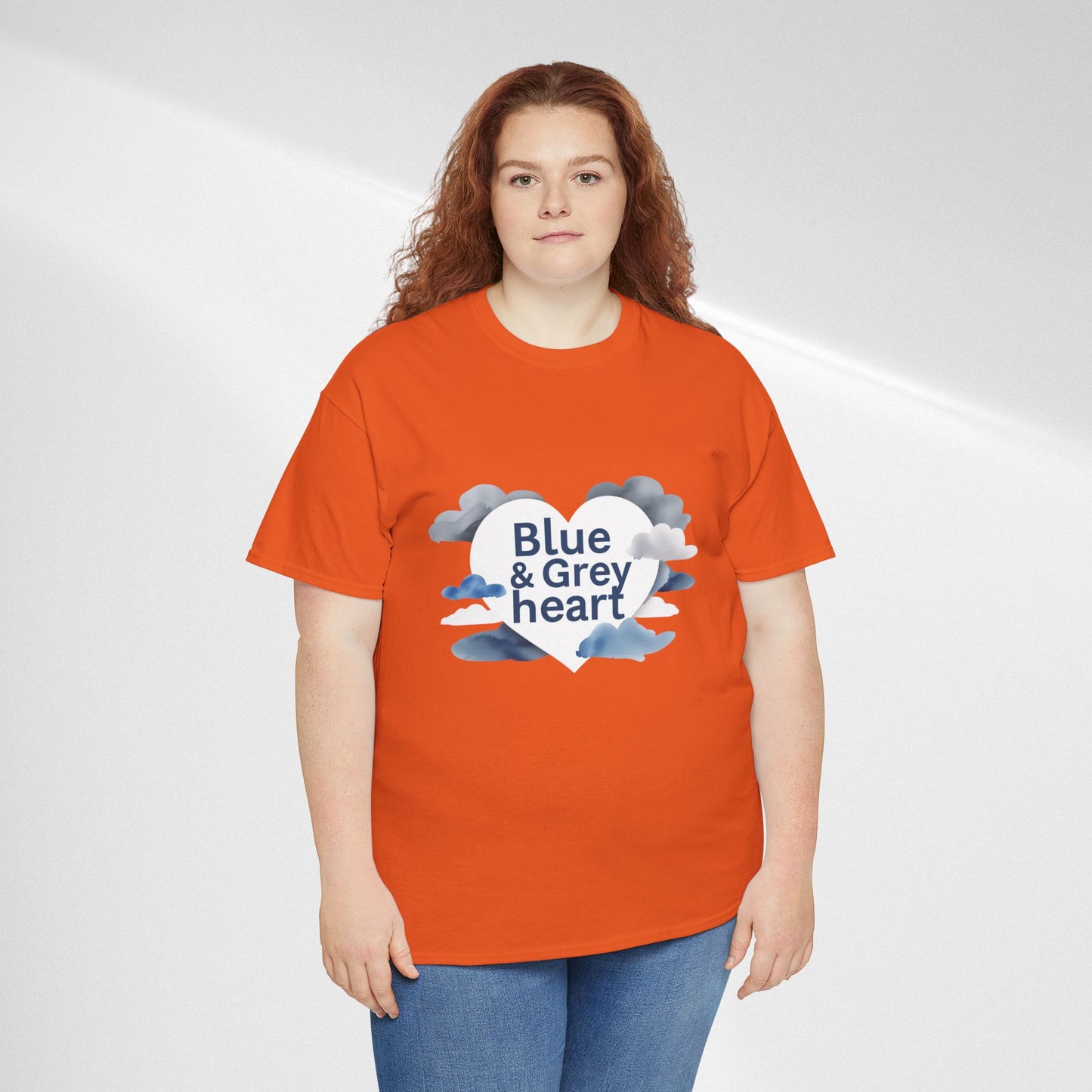 Blue & Grey Heart T-Shirt — Watercolor Cloud Heart Design