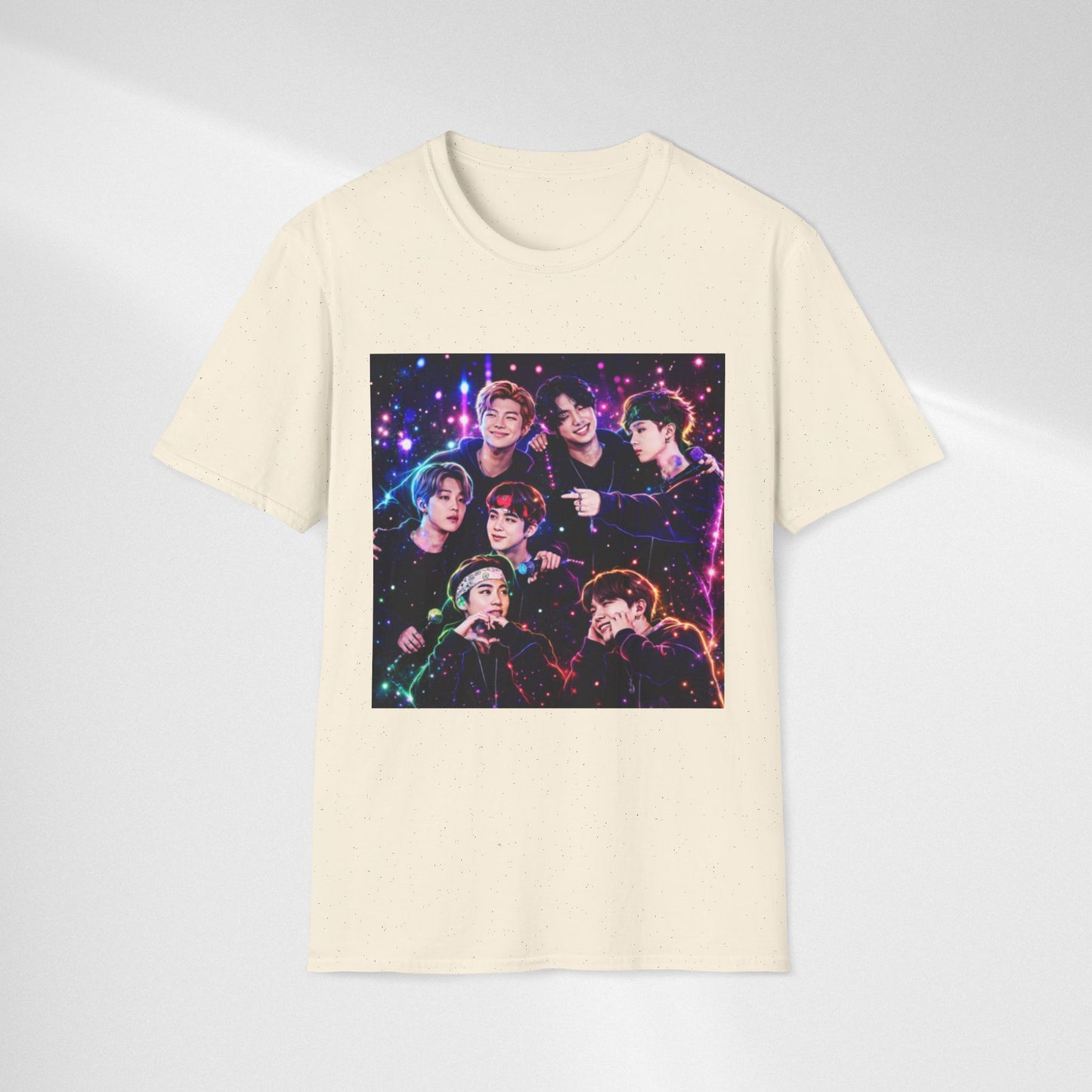BTS K-Pop Group Photo Tee — Colorful Neon Concert Band Shirt