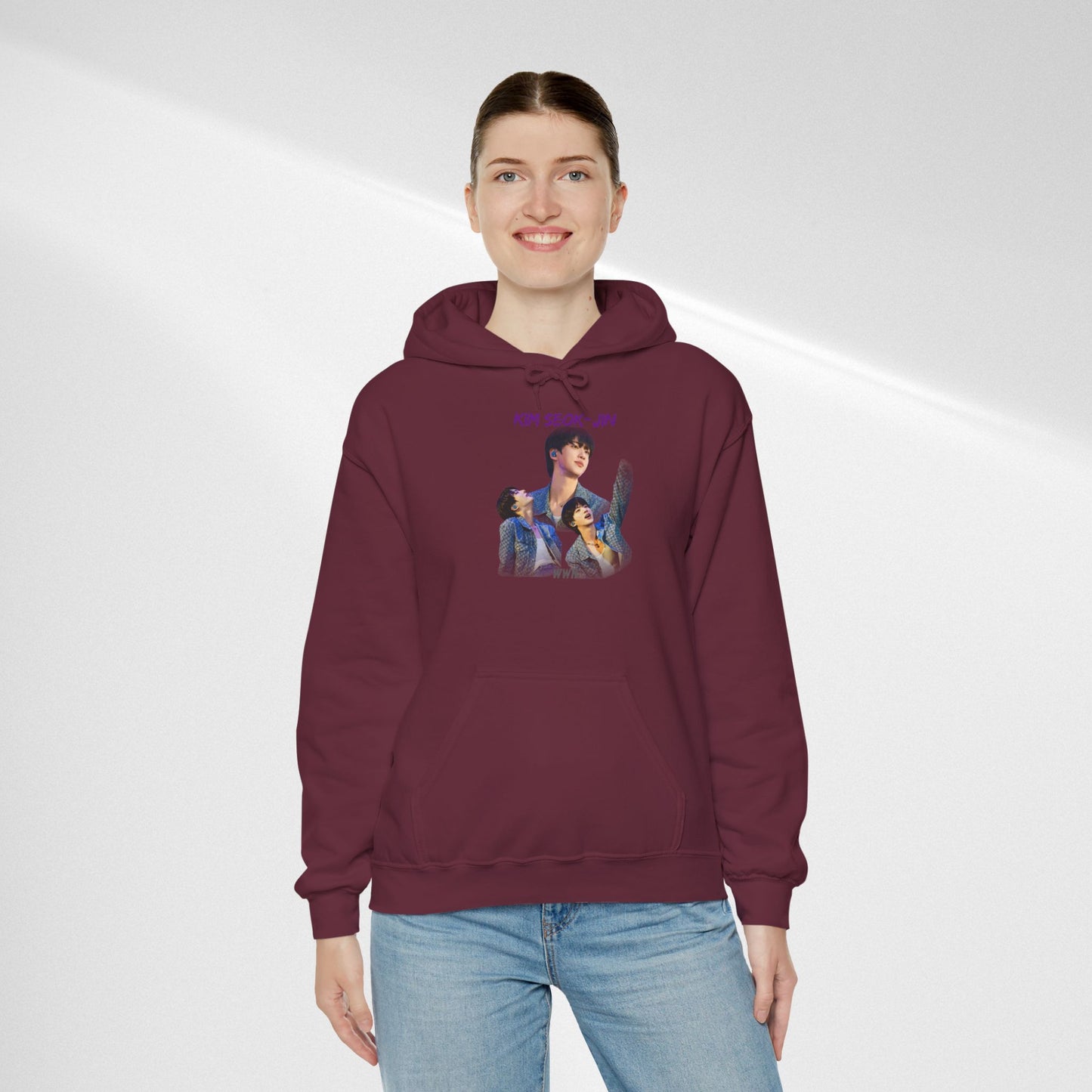 JIN Graphic Hoodie — Artistic Three-Image Portrait Design