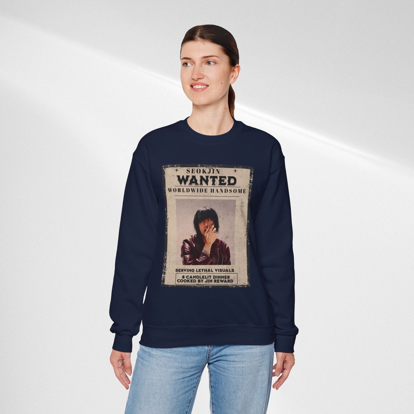 Wanted Poster Crewneck Sweatshirt — "Seokjin Wanted: Worldwide Handsome" Vintage K-pop Pullover