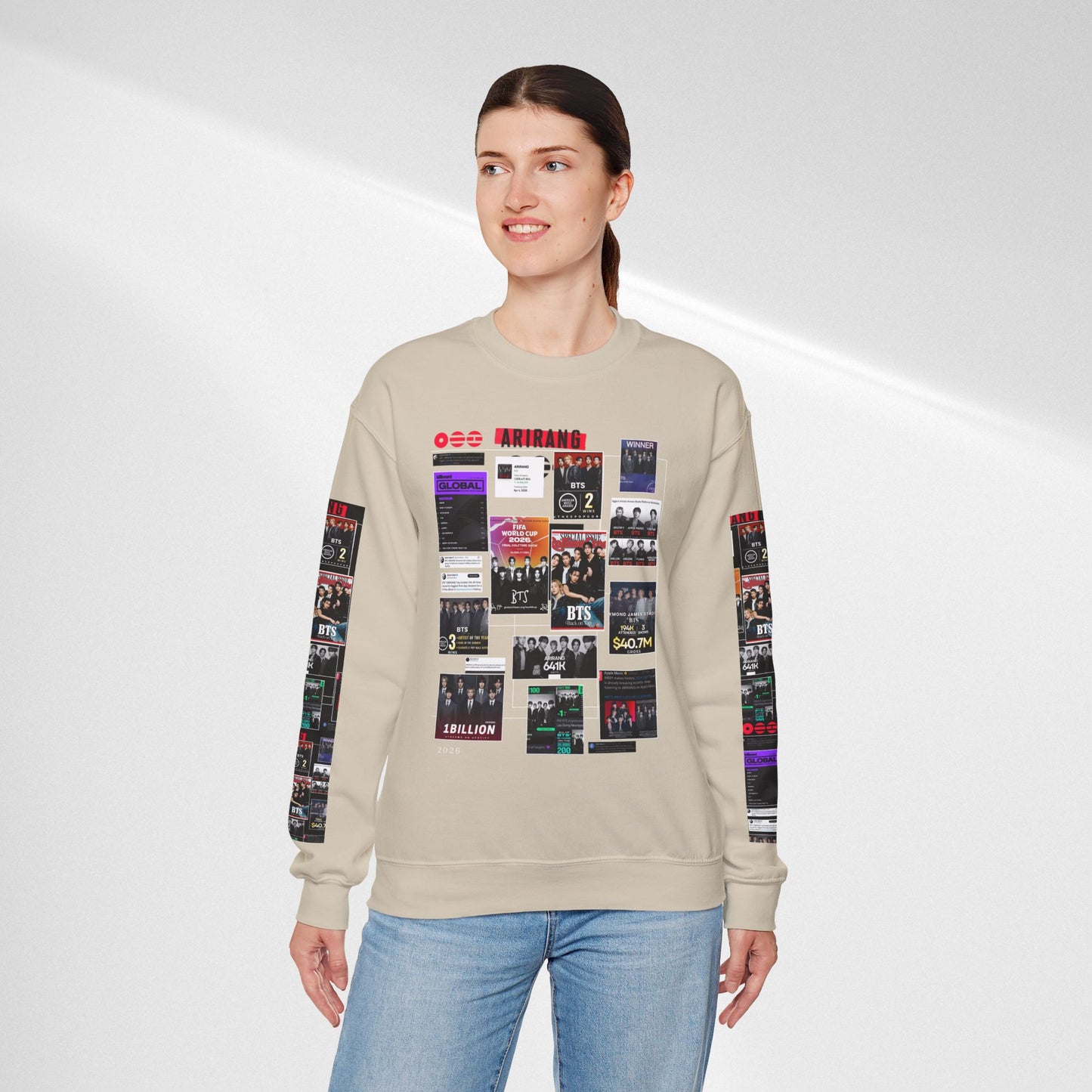 Crewneck Sweatshirt — BTS ARIRANG Collage Graphic Crewneck (Album Posters & Tour Art)