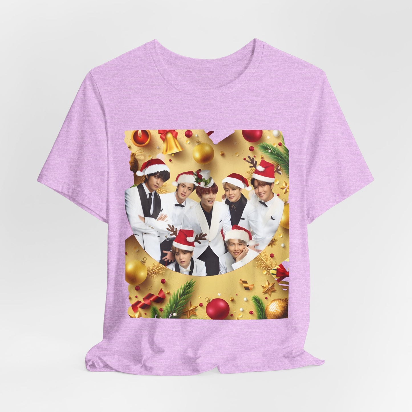 Christmas BTS Photo T‑Shirt — Holiday Santa Hat Group Design