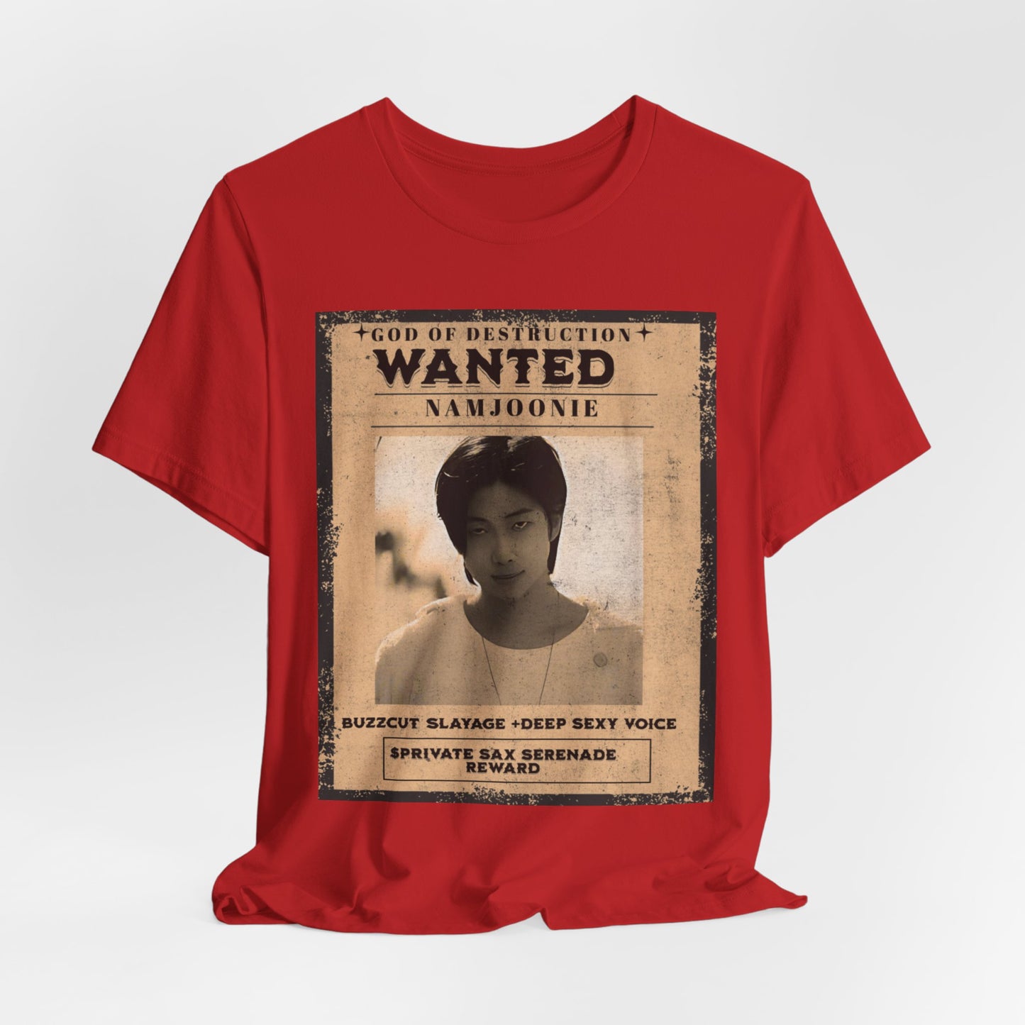 T-Shirt — Vintage 'Wanted: Namjoonie' Photo Tee (K-Pop Fan Poster Style)