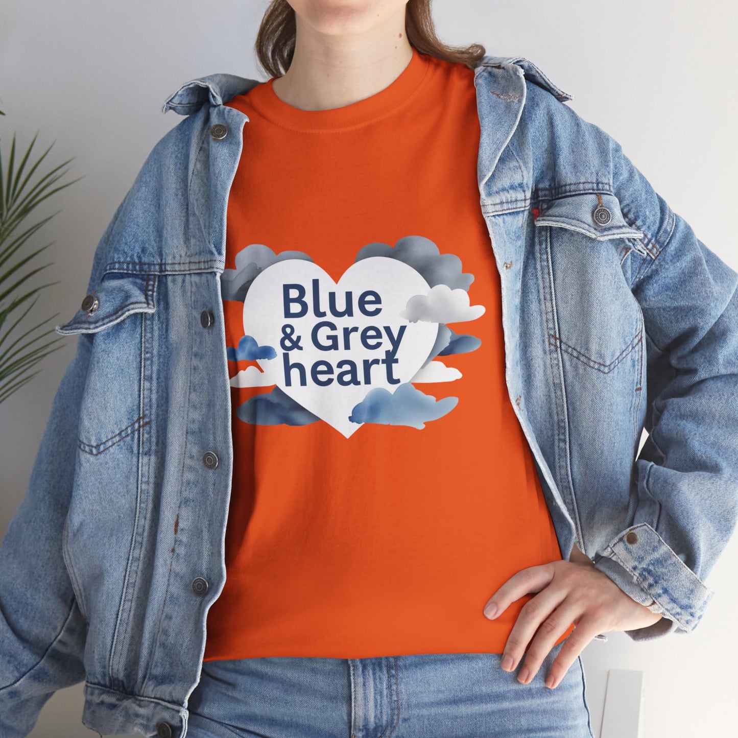 Blue & Grey Heart T-Shirt — Watercolor Cloud Heart Design