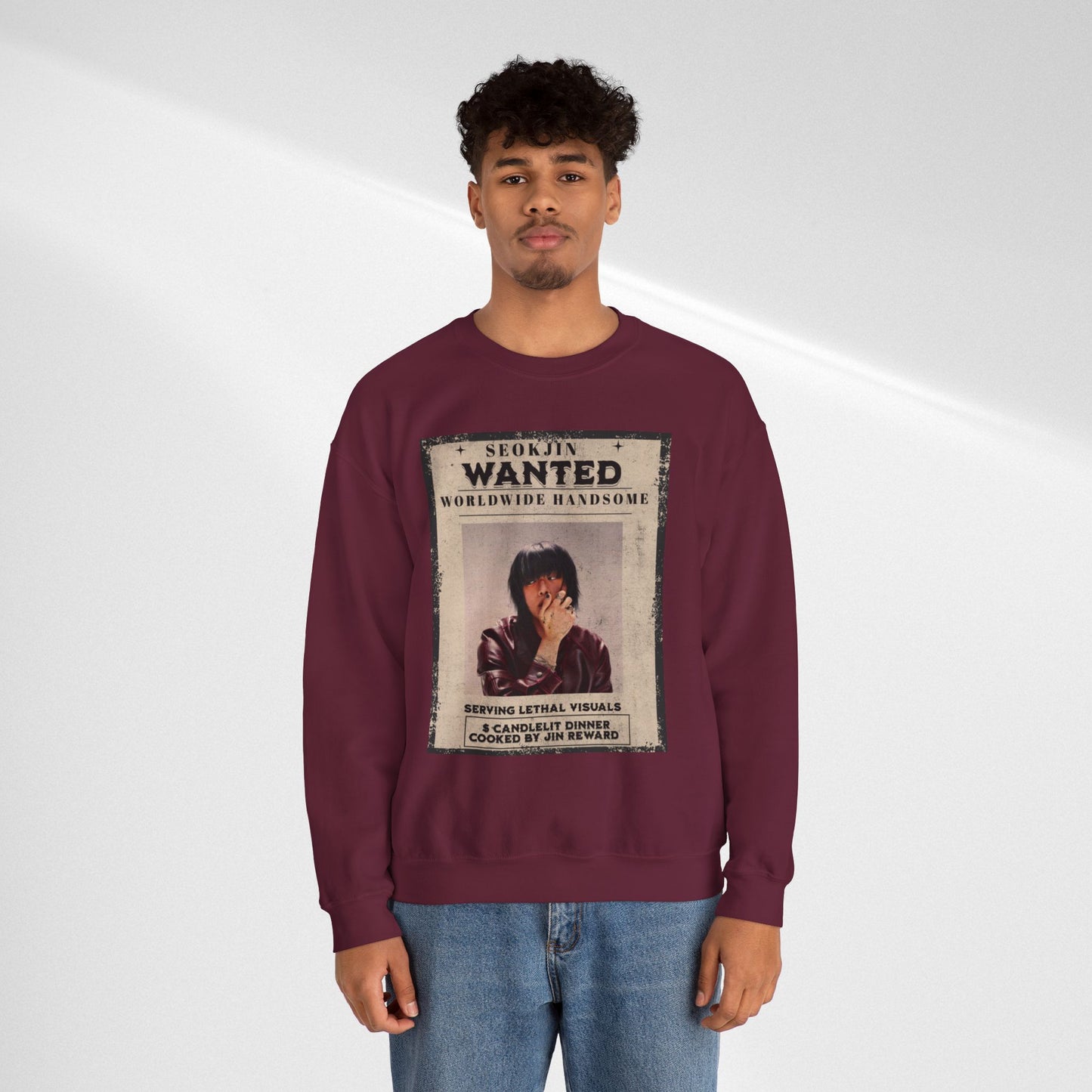 Wanted Poster Crewneck Sweatshirt — "Seokjin Wanted: Worldwide Handsome" Vintage K-pop Pullover