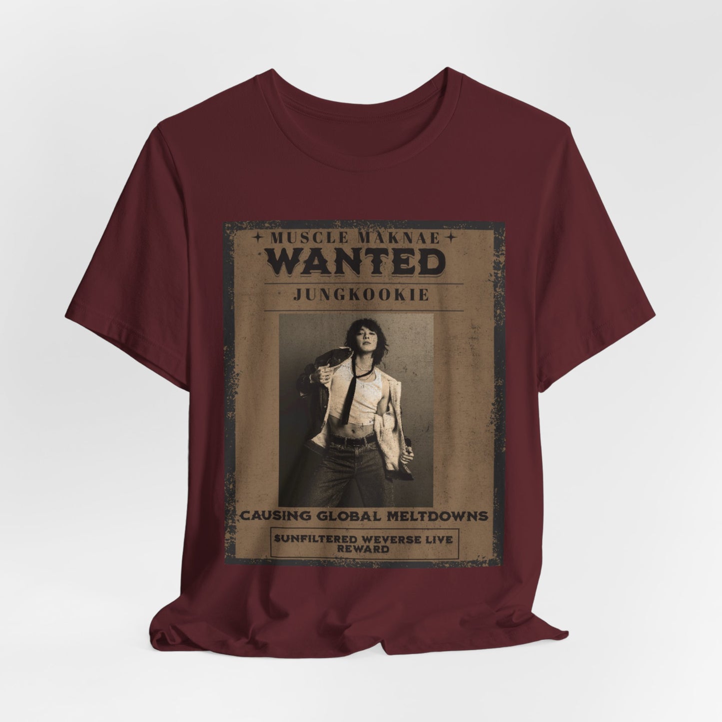 Wanted Poster Tee — 'Jungkook: Causing Global Meltdowns' Vintage K-Pop T-Shirt