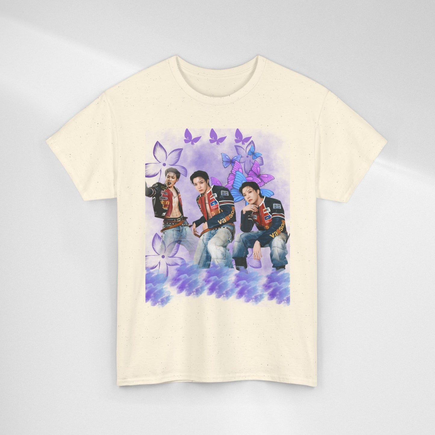 JHOPE Retro Pop Band Portrait Tee — Purple Butterfly Graphic T-Shirt