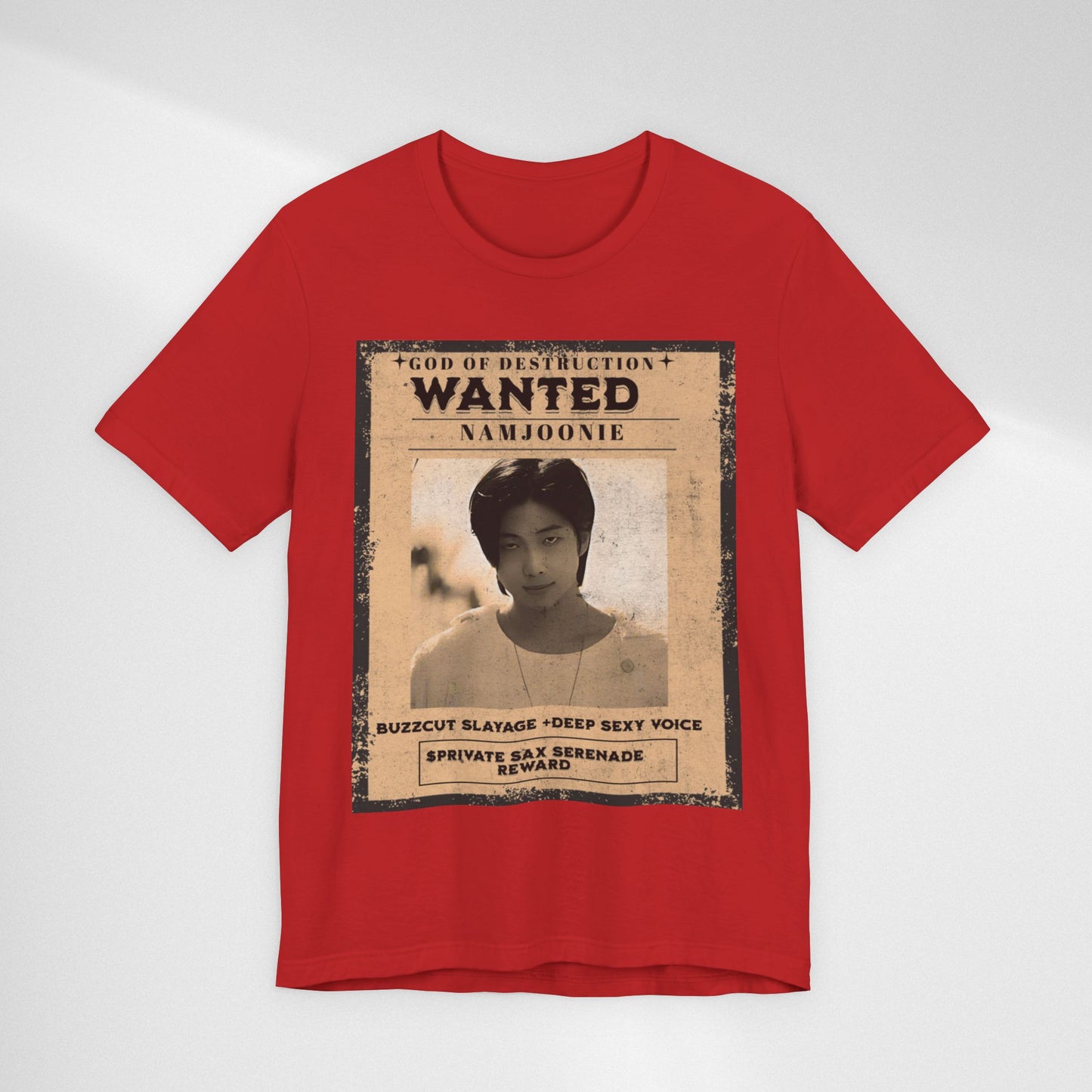 T-Shirt — Vintage 'Wanted: Namjoonie' Photo Tee (K-Pop Fan Poster Style)
