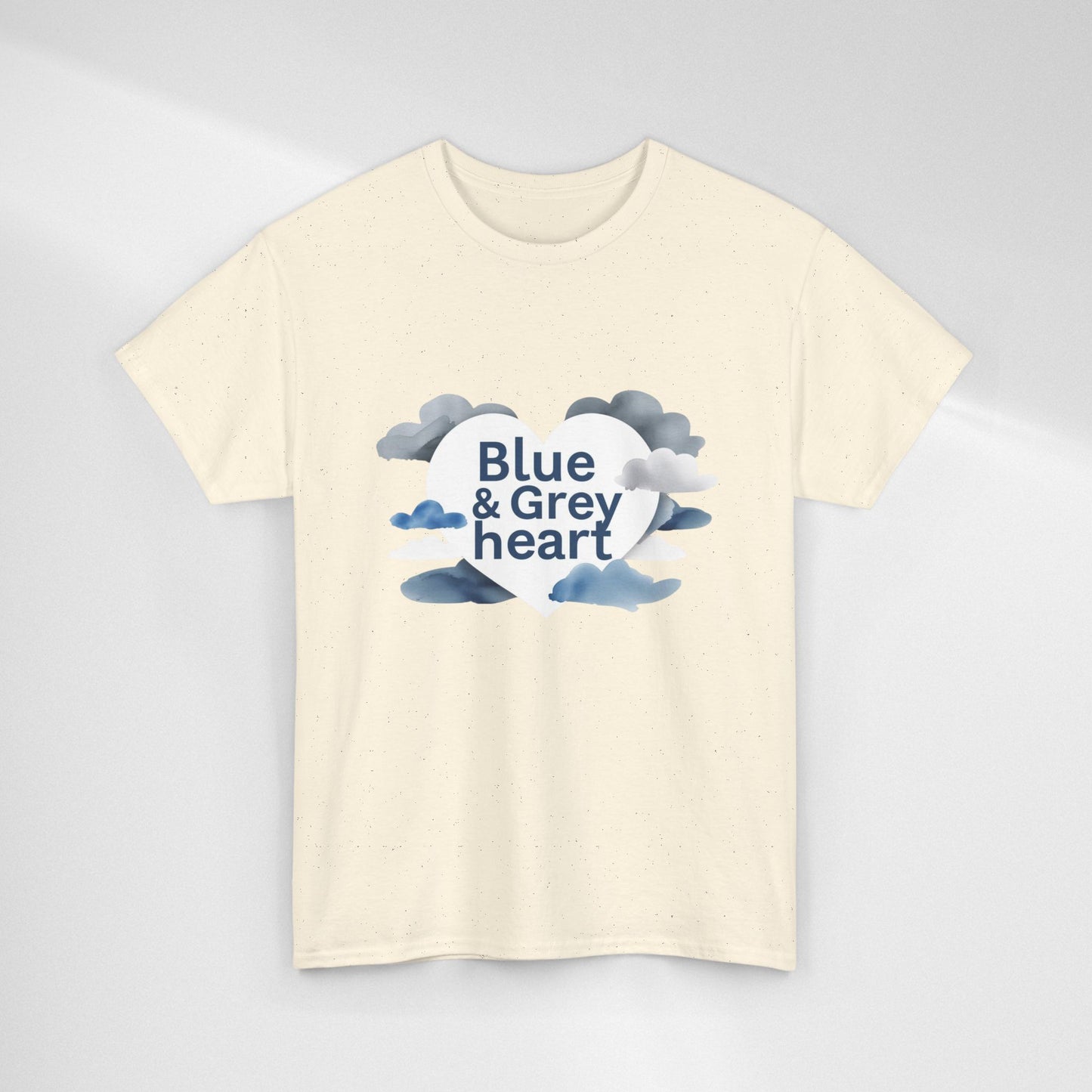 Blue & Grey Heart T-Shirt — Watercolor Cloud Heart Design