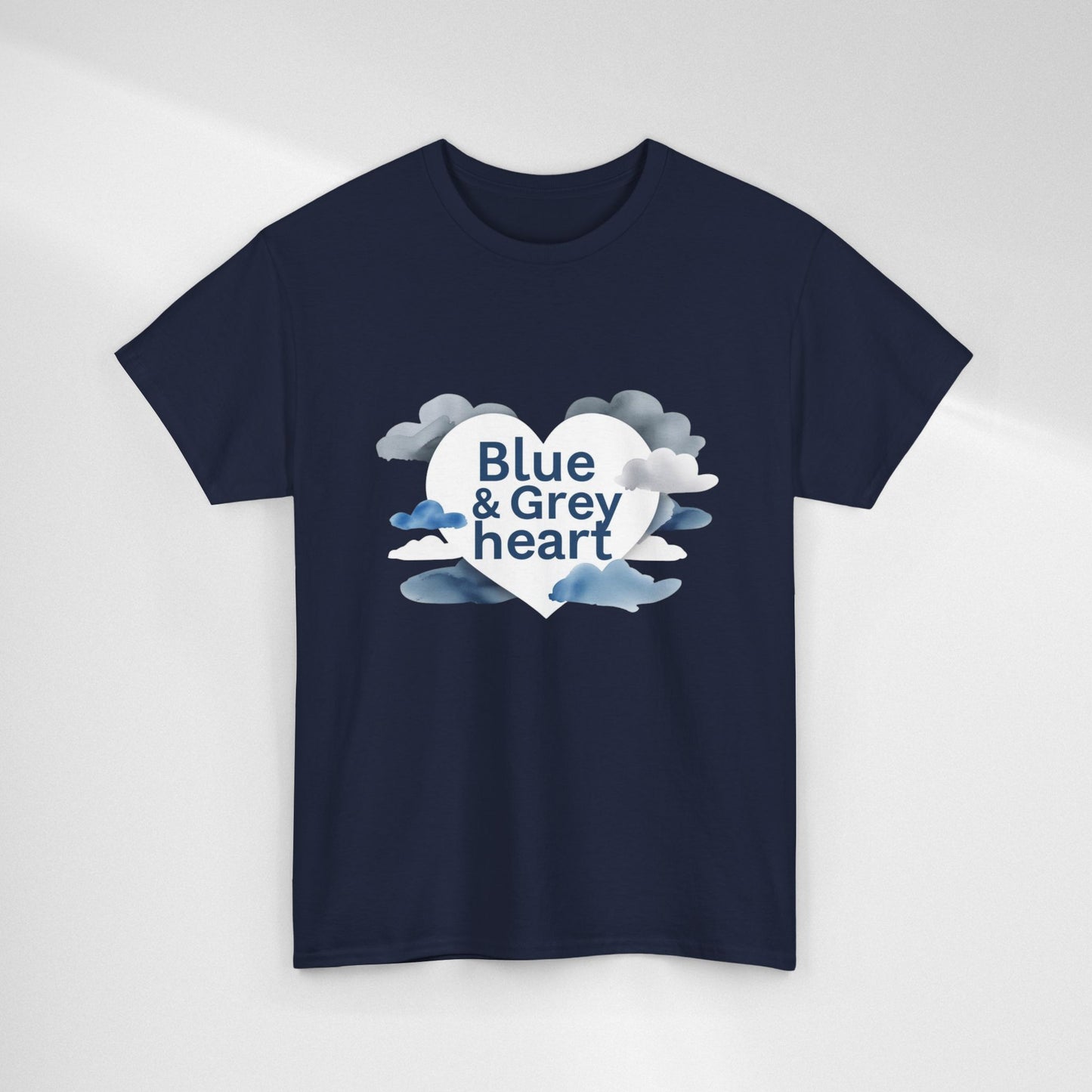 Blue & Grey Heart T-Shirt — Watercolor Cloud Heart Design