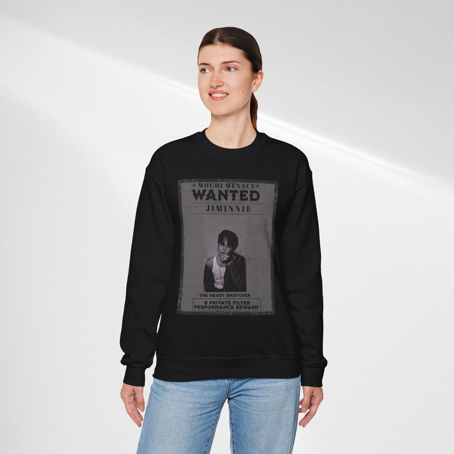 Wanted Poster Crewneck Sweatshirt – 'Wanted Jiminie' Vintage K-Pop Graphic