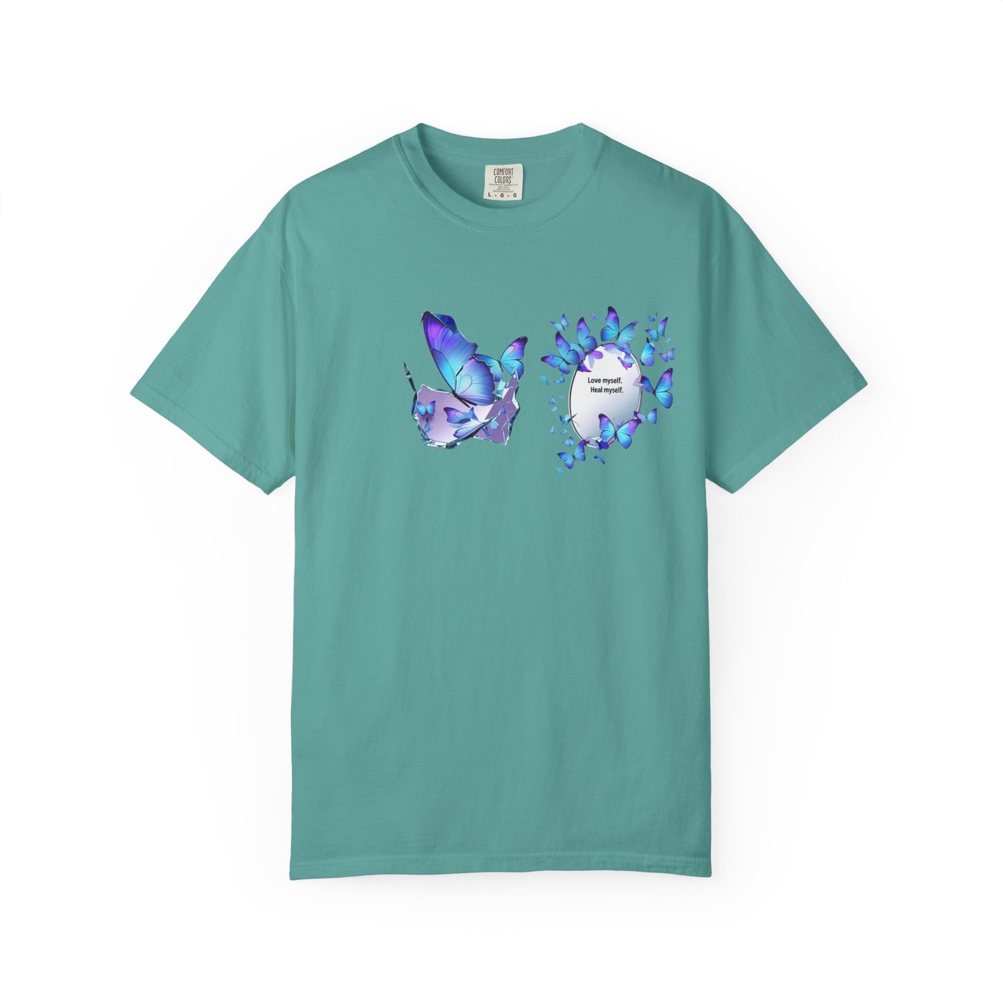 Butterfly Heart T-Shirt — Blue Watercolor Butterflies & "Everyone Deserves Love" Design