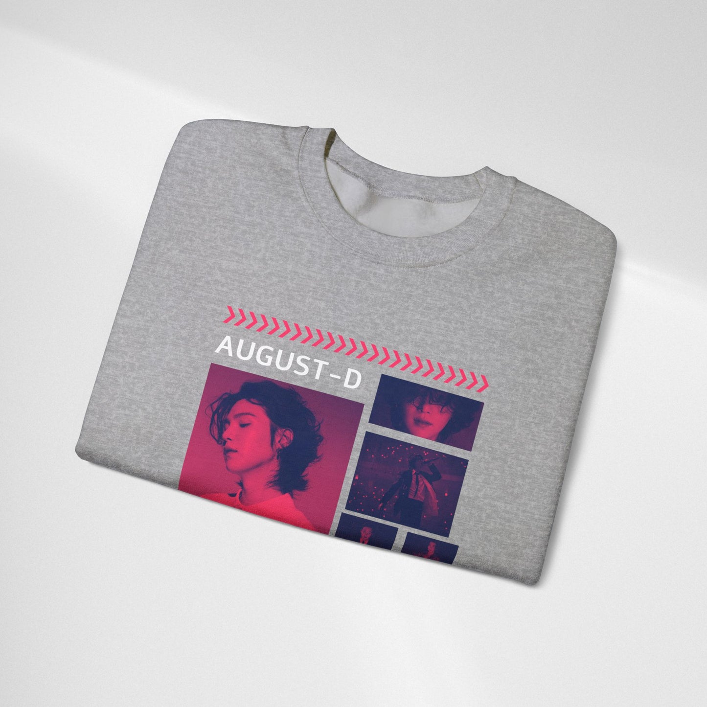 Graphic Crewneck Sweatshirt — 'MIN YOON-GI' Neon Photo Collage