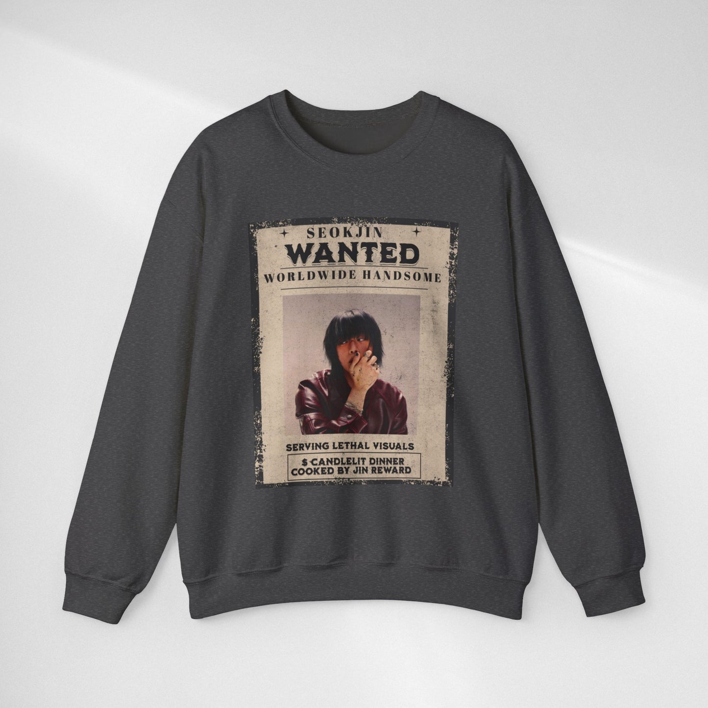 Wanted Poster Crewneck Sweatshirt — "Seokjin Wanted: Worldwide Handsome" Vintage K-pop Pullover
