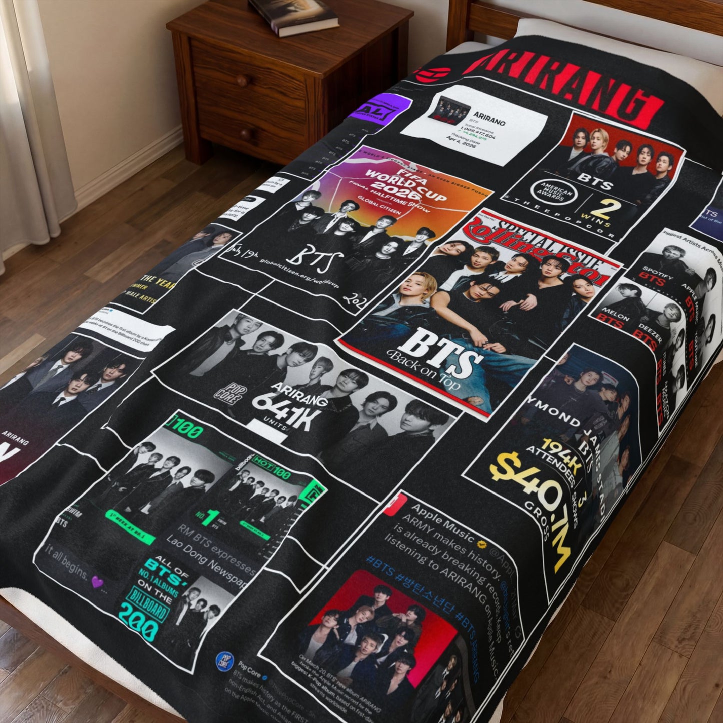 BTS ARIRANG Collage Velveteen Plush Blanket — K-Pop Fan Merchandise