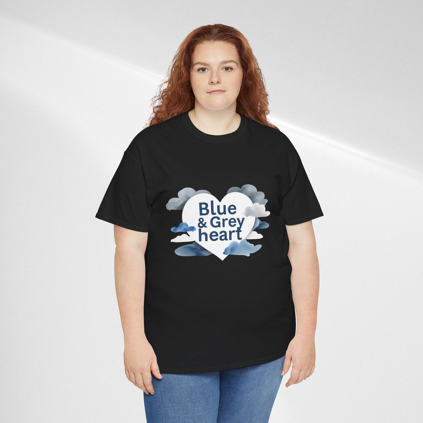 Blue & Grey Heart T-Shirt — Watercolor Cloud Heart Design
