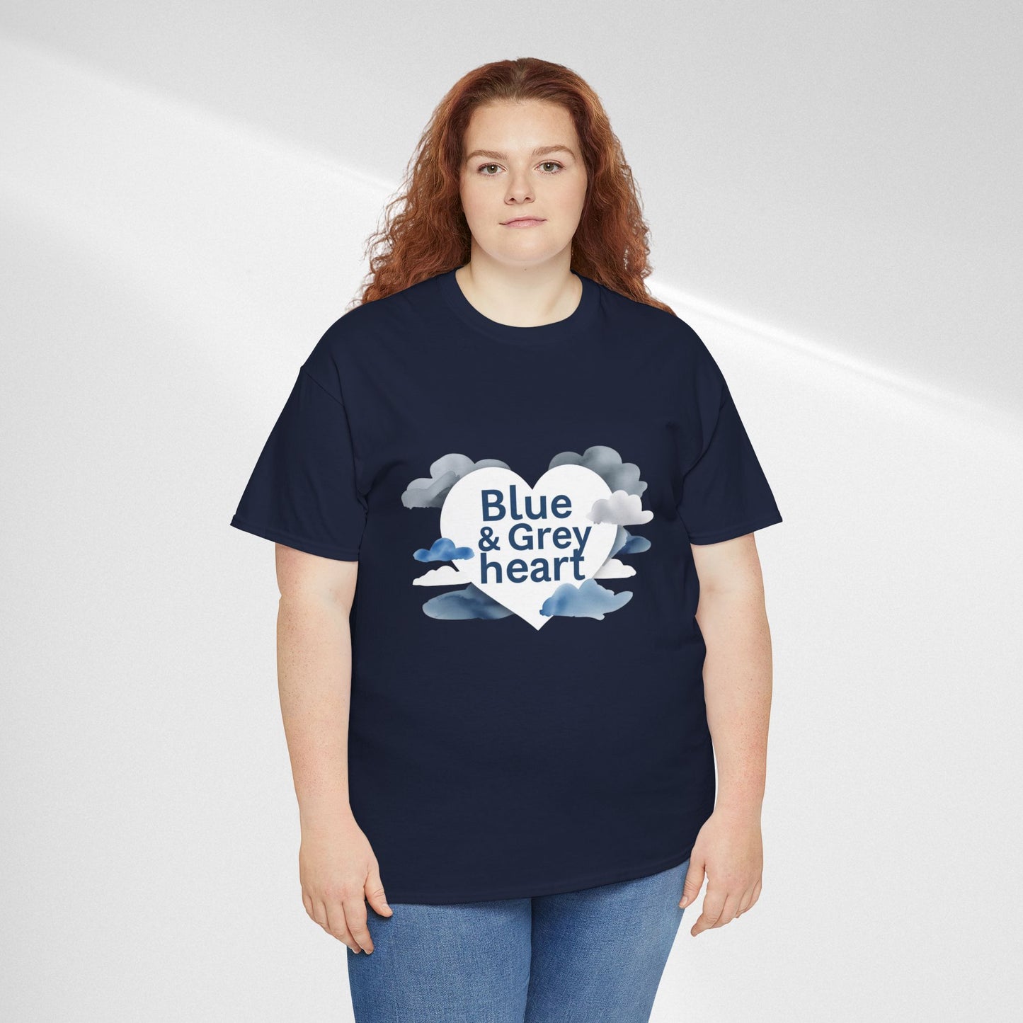 Blue & Grey Heart T-Shirt — Watercolor Cloud Heart Design