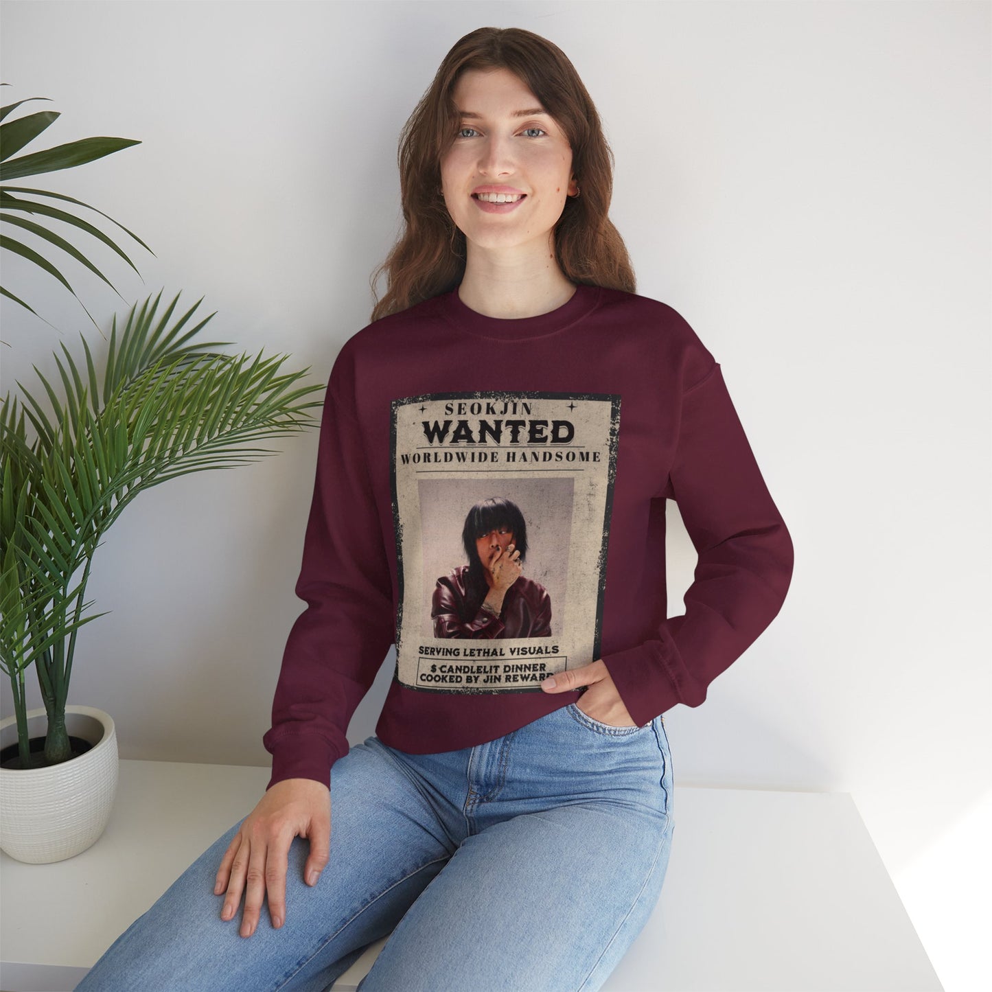 Wanted Poster Crewneck Sweatshirt — "Seokjin Wanted: Worldwide Handsome" Vintage K-pop Pullover