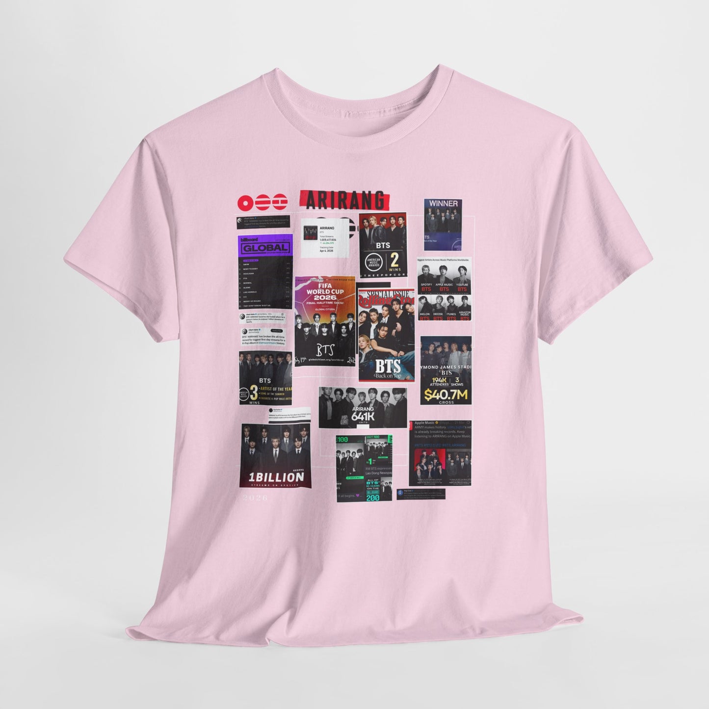 BTS ARIRANG Collage Tee — Iconic Albums & Milestones Graphic T-Shirt