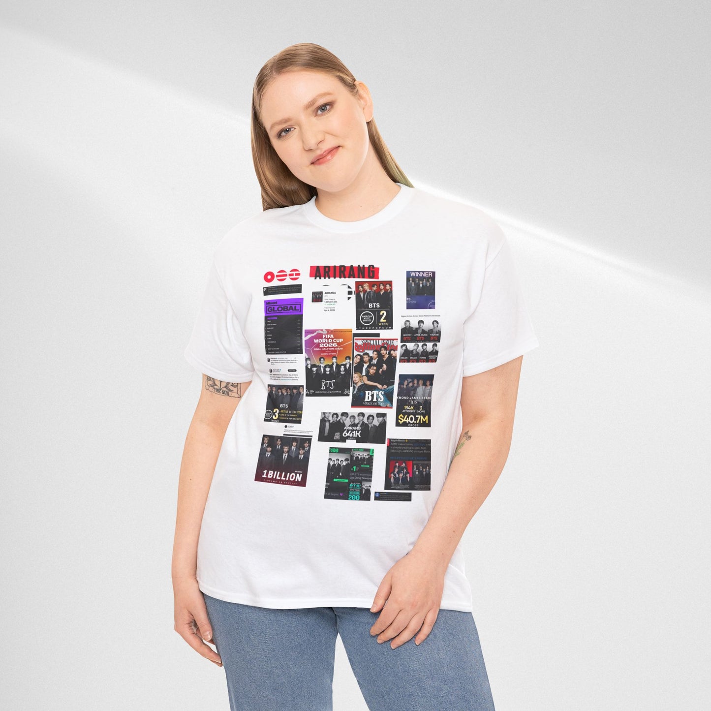 BTS ARIRANG Collage Tee — Iconic Albums & Milestones Graphic T-Shirt