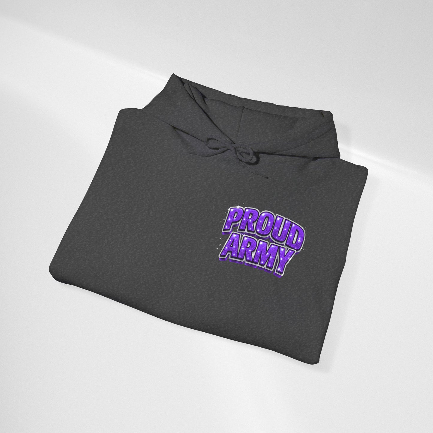 Proud Army Hoodie — Bold Purple Text Military Support Pullover