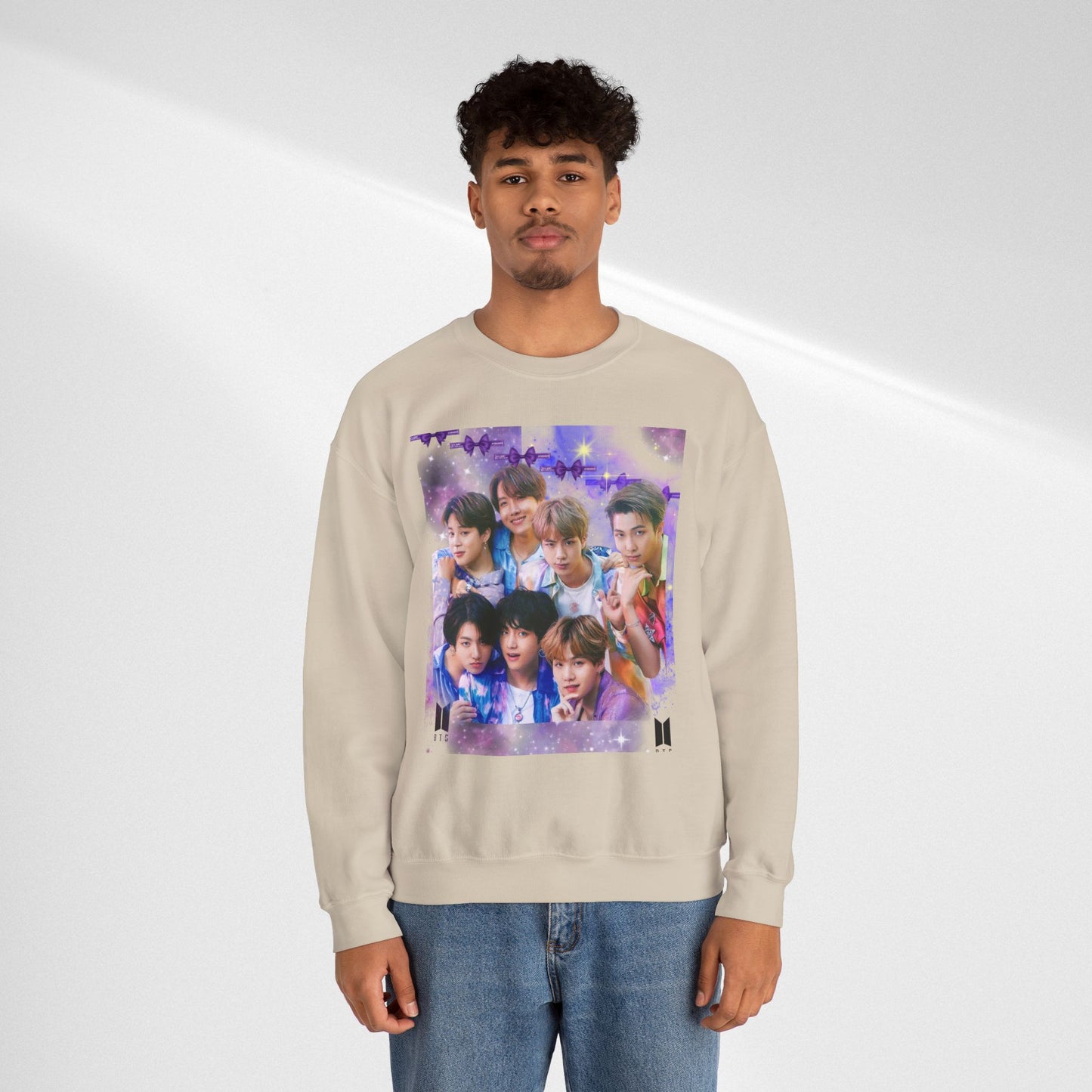 BTS Group Photo Crewneck Sweatshirt — Purple Fan Art Print