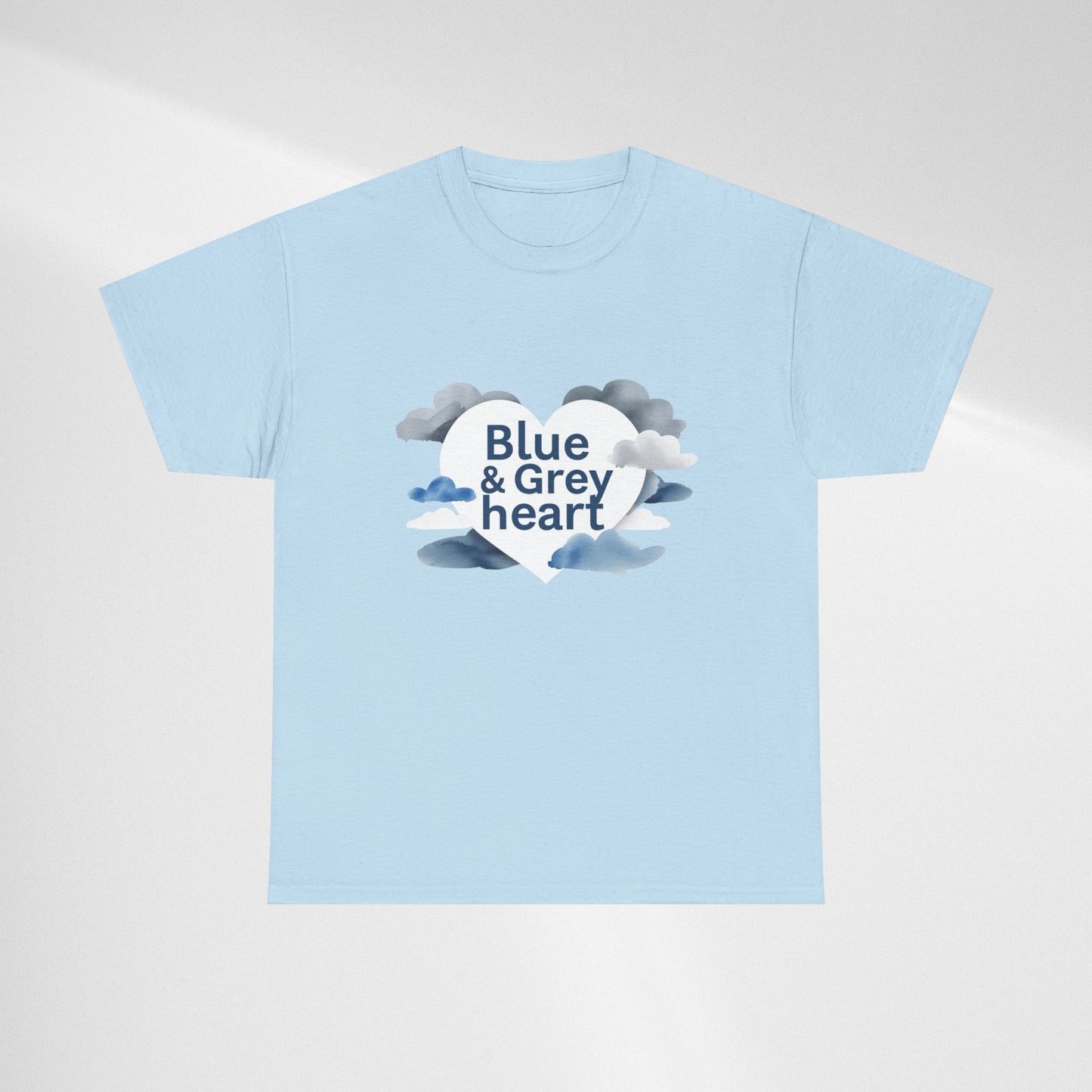 Blue & Grey Heart T-Shirt — Watercolor Cloud Heart Design