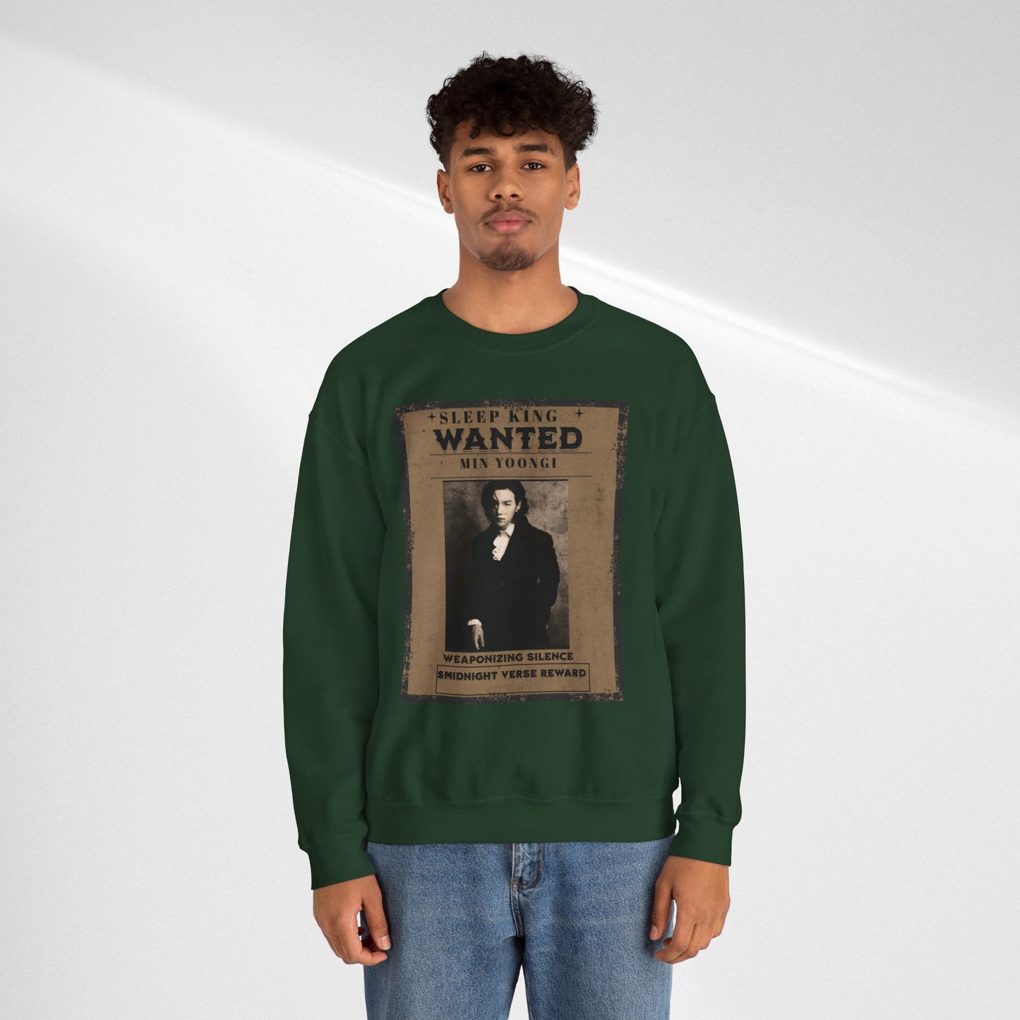 Crewneck Sweatshirt "Wanted: Min Yoongi" Vintage Poster BTS Suga Fan Apparel