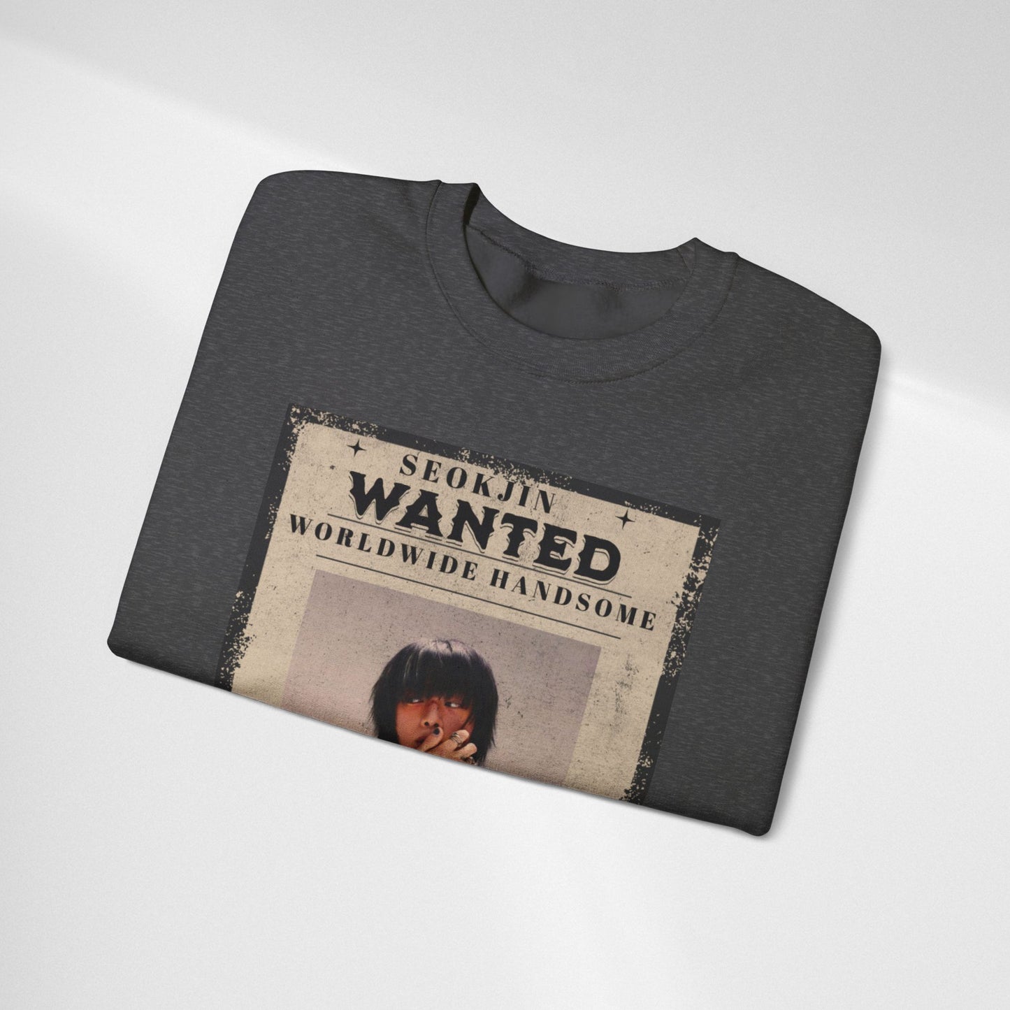 Wanted Poster Crewneck Sweatshirt — "Seokjin Wanted: Worldwide Handsome" Vintage K-pop Pullover