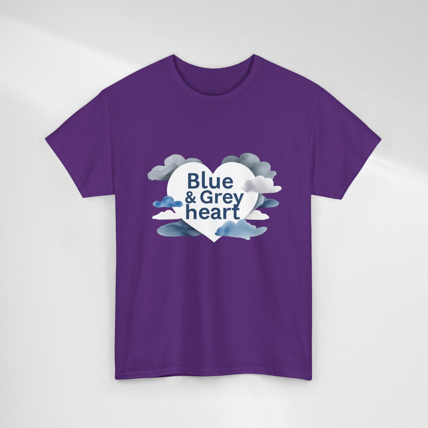 Blue & Grey Heart T-Shirt — Watercolor Cloud Heart Design
