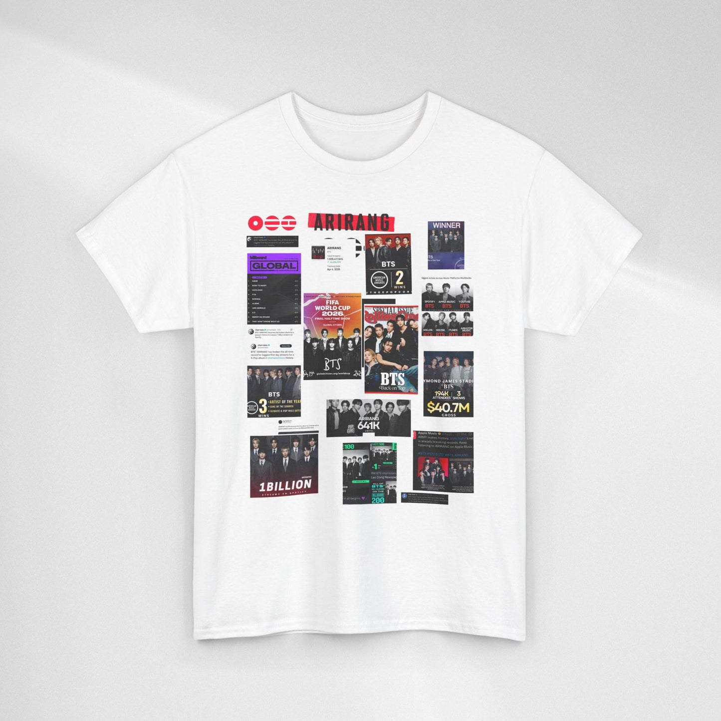 BTS ARIRANG Collage Tee — Iconic Albums & Milestones Graphic T-Shirt