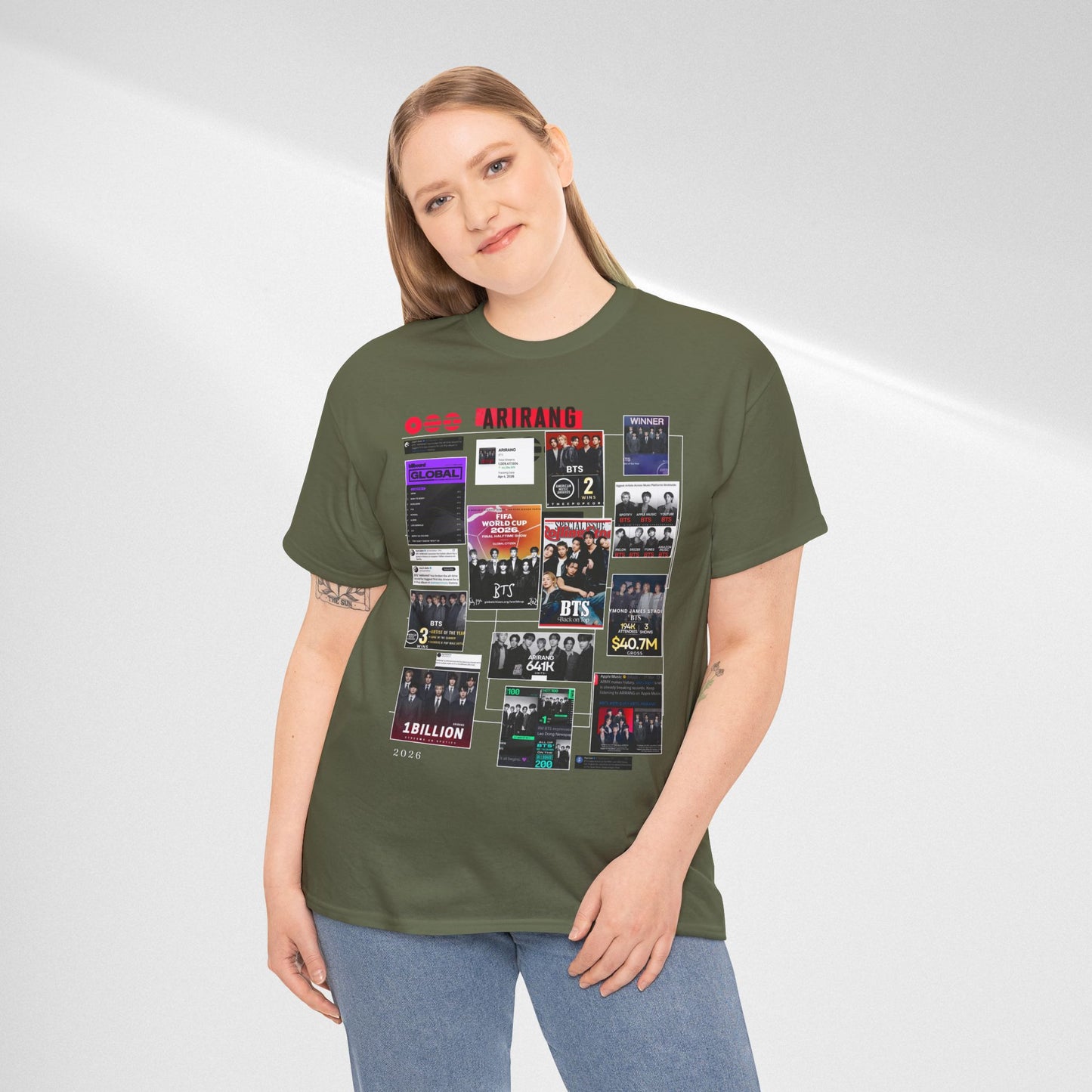 BTS ARIRANG Collage Tee — Iconic Albums & Milestones Graphic T-Shirt