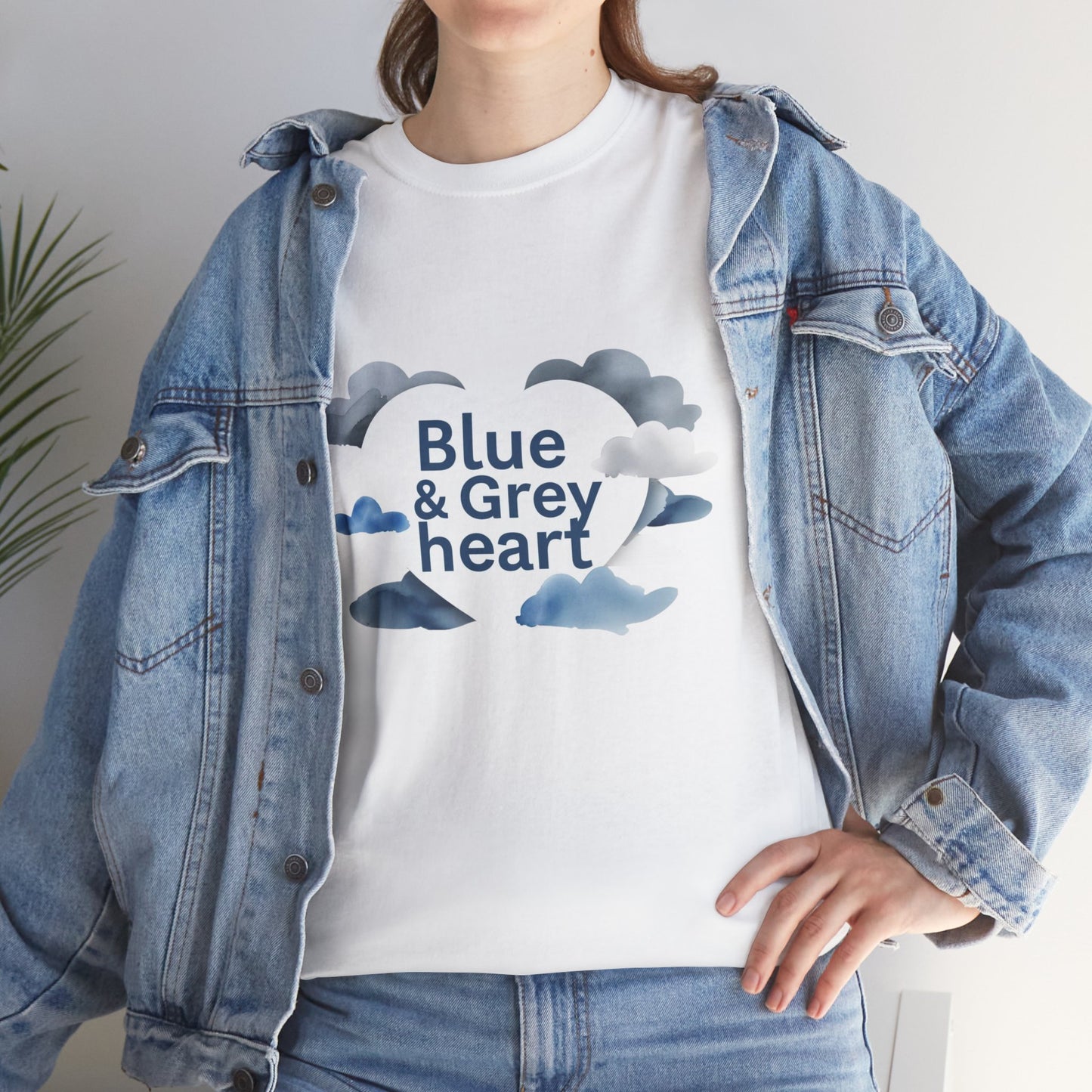 Blue & Grey Heart T-Shirt — Watercolor Cloud Heart Design