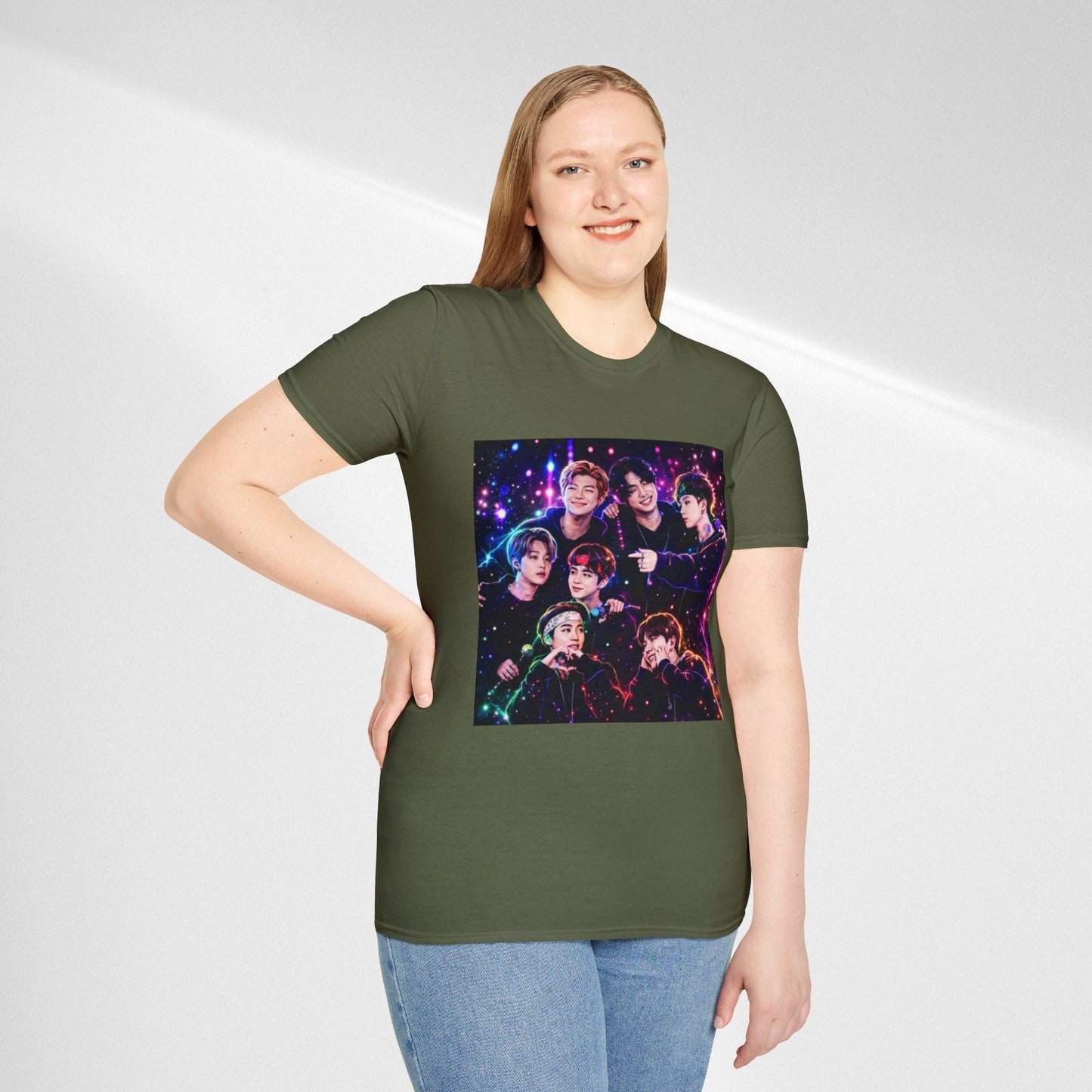 BTS K-Pop Group Photo Tee — Colorful Neon Concert Band Shirt