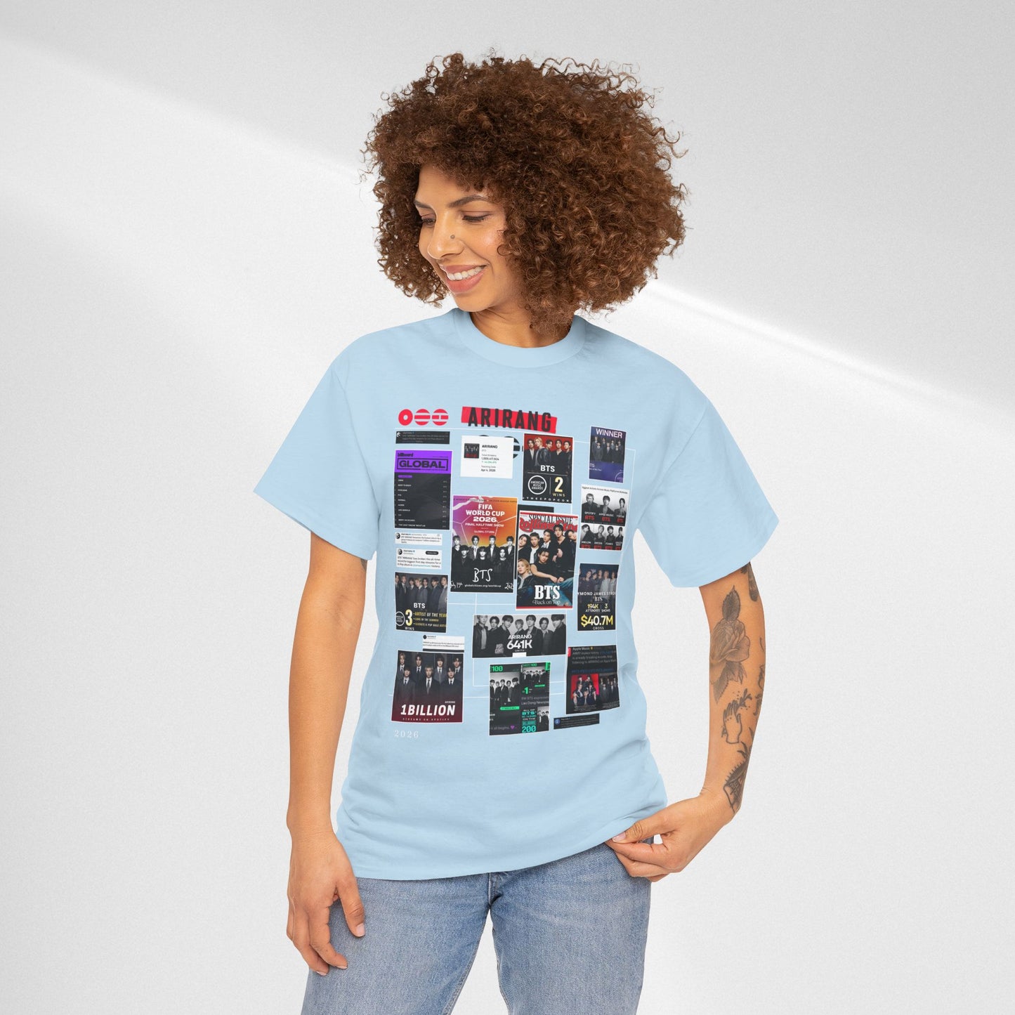 BTS ARIRANG Collage Tee — Iconic Albums & Milestones Graphic T-Shirt