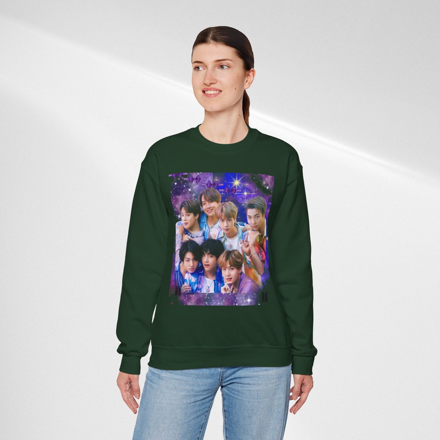 BTS Group Photo Crewneck Sweatshirt — Purple Fan Art Print