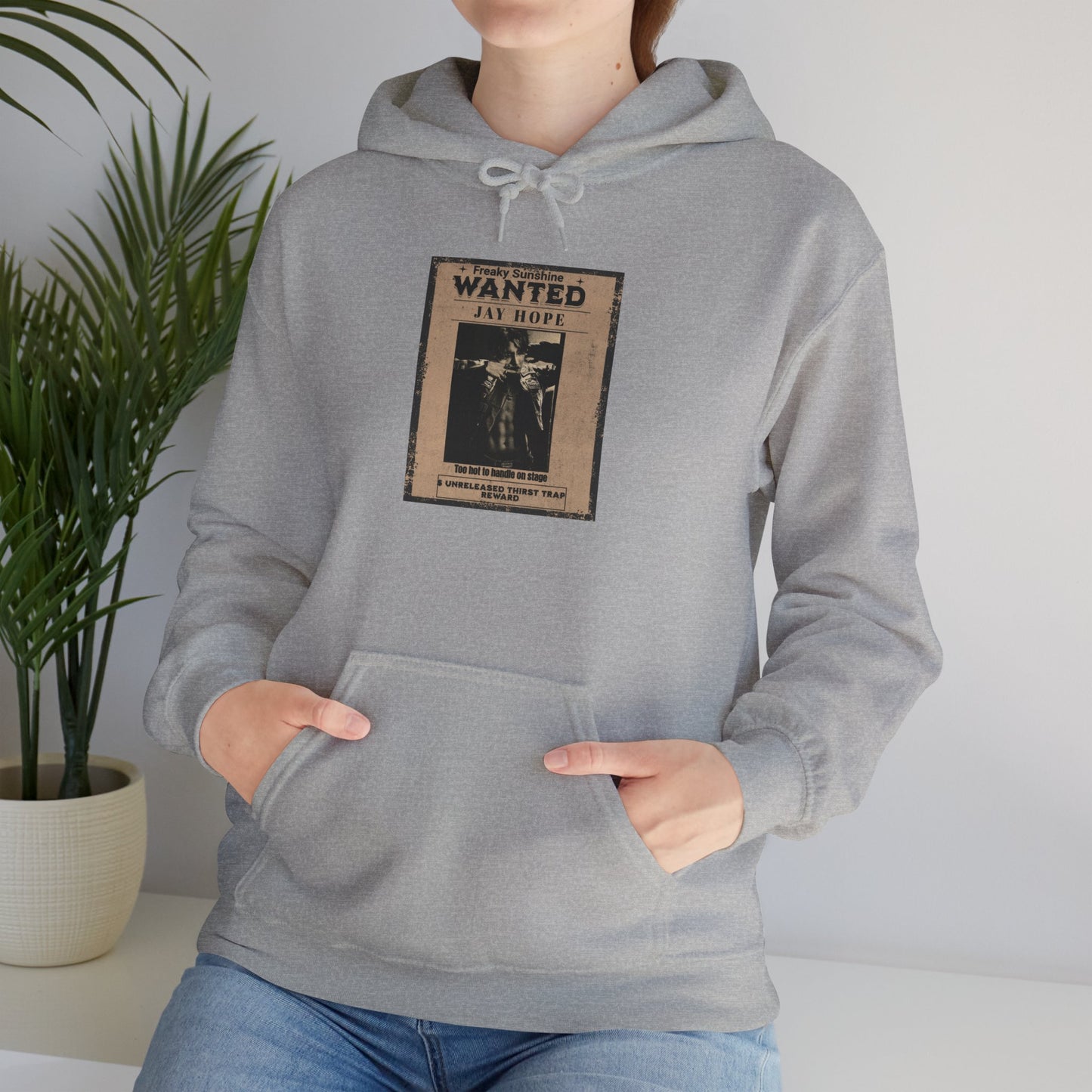 Hoodie - Vintage JHOPE 'WANTED' Poster Graphic Hooded Sweatshirt