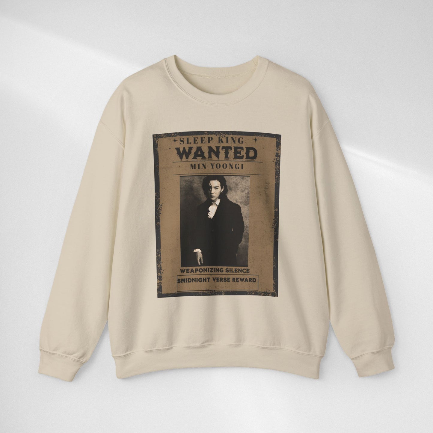 Crewneck Sweatshirt "Wanted: Min Yoongi" Vintage Poster BTS Suga Fan Apparel