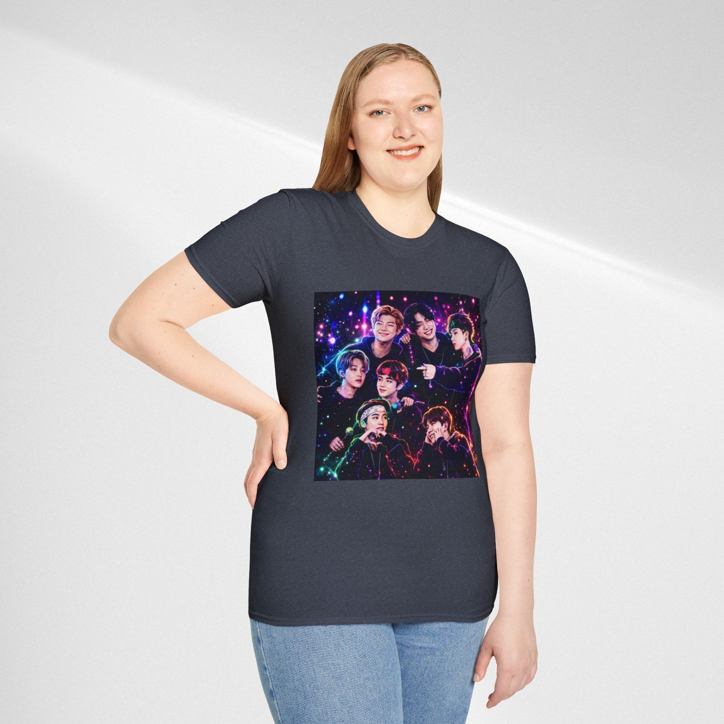 BTS K-Pop Group Photo Tee — Colorful Neon Concert Band Shirt