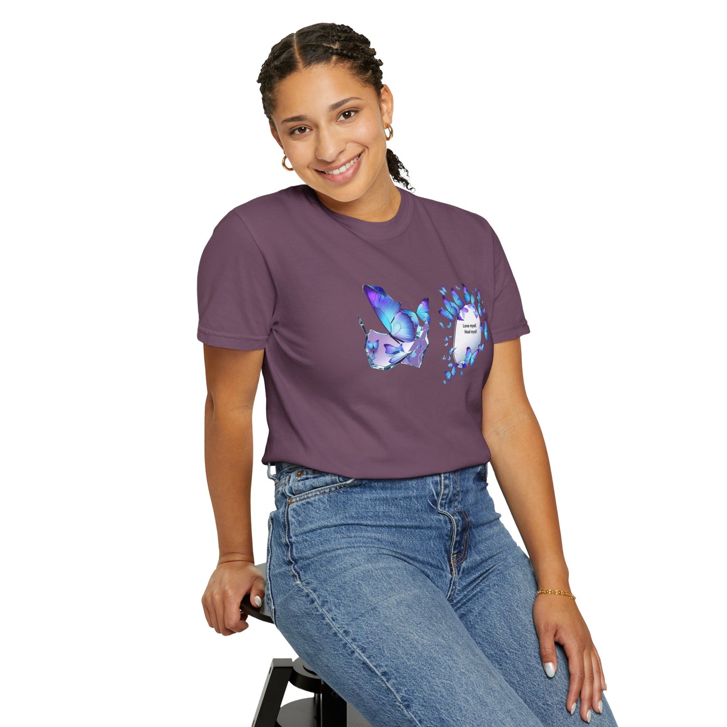 Butterfly Heart T-Shirt — Blue Watercolor Butterflies & "Everyone Deserves Love" Design