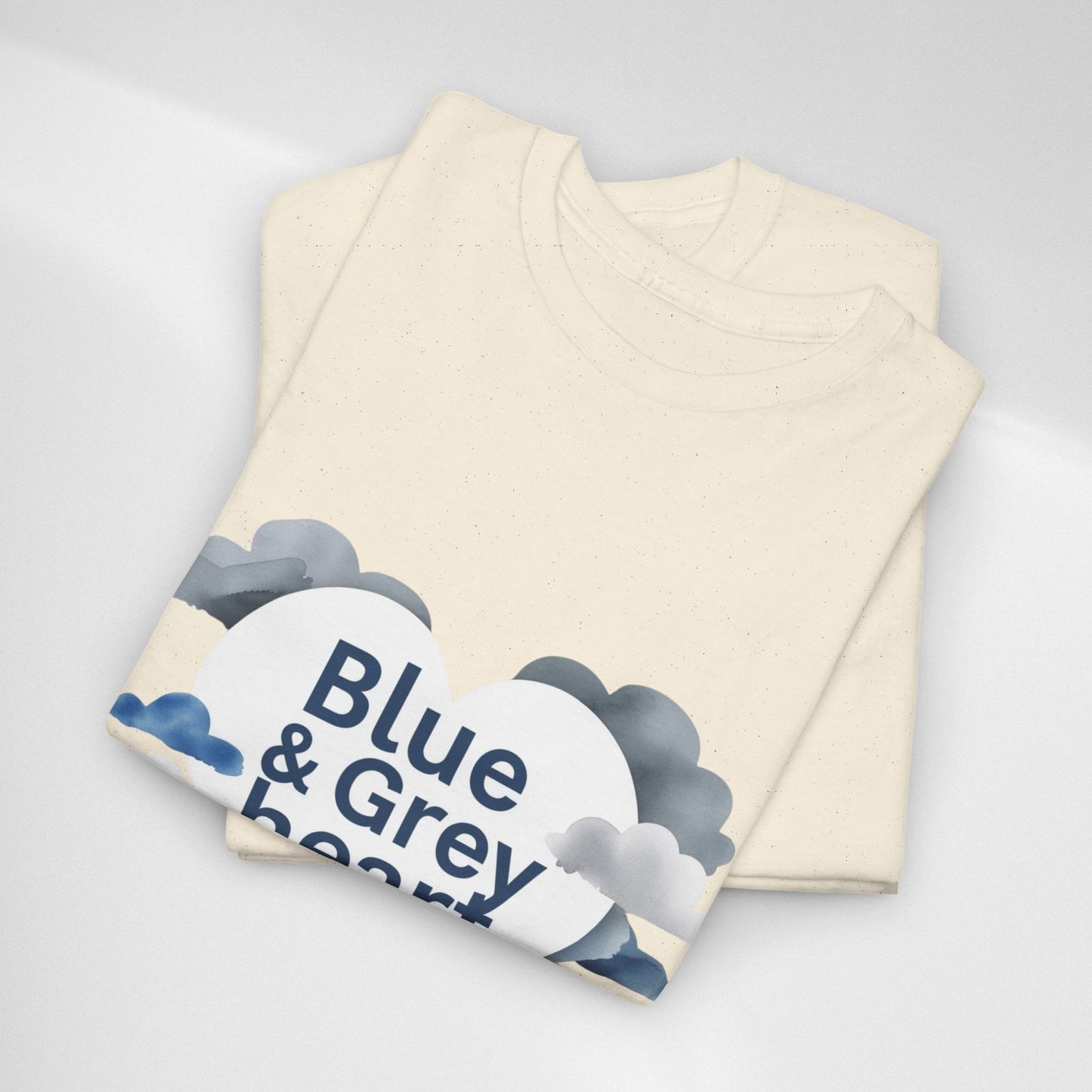 Blue & Grey Heart T-Shirt — Watercolor Cloud Heart Design