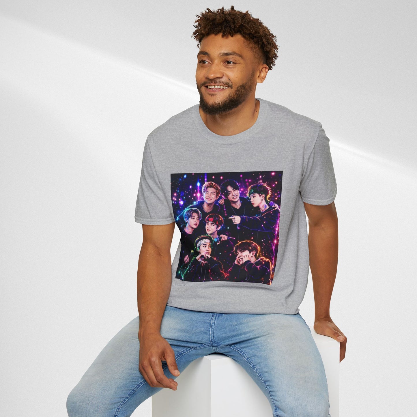 BTS K-Pop Group Photo Tee — Colorful Neon Concert Band Shirt