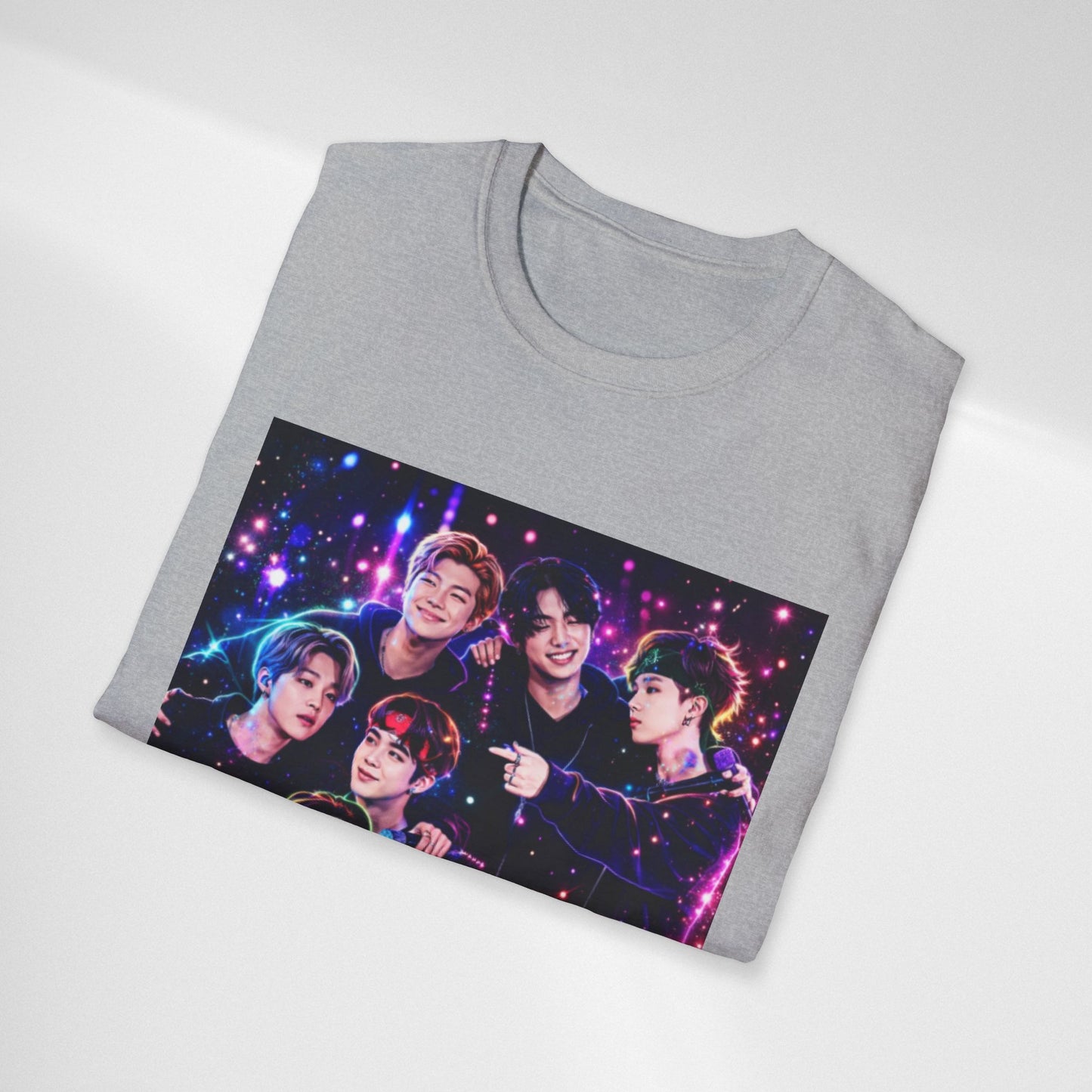 BTS K-Pop Group Photo Tee — Colorful Neon Concert Band Shirt