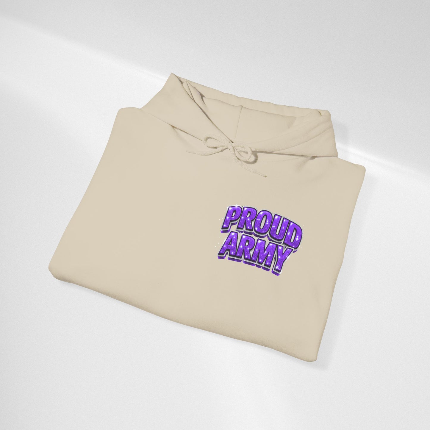 Proud Army Hoodie — Bold Purple Text Military Support Pullover
