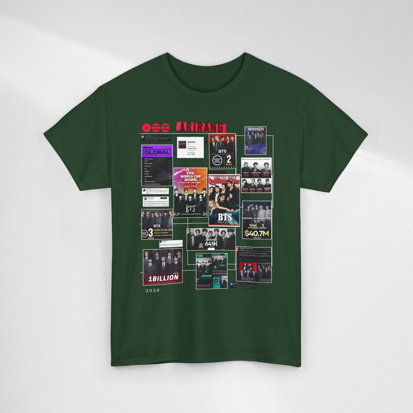 BTS ARIRANG Collage Tee — Iconic Albums & Milestones Graphic T-Shirt