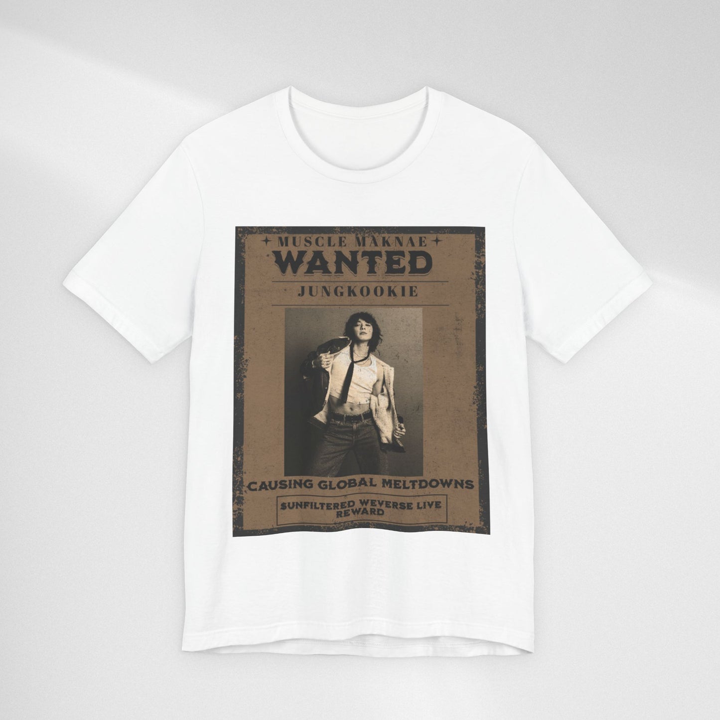 Wanted Poster Tee — 'Jungkook: Causing Global Meltdowns' Vintage K-Pop T-Shirt