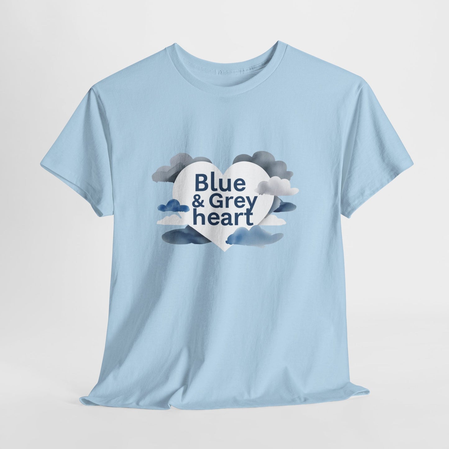 Blue & Grey Heart T-Shirt — Watercolor Cloud Heart Design