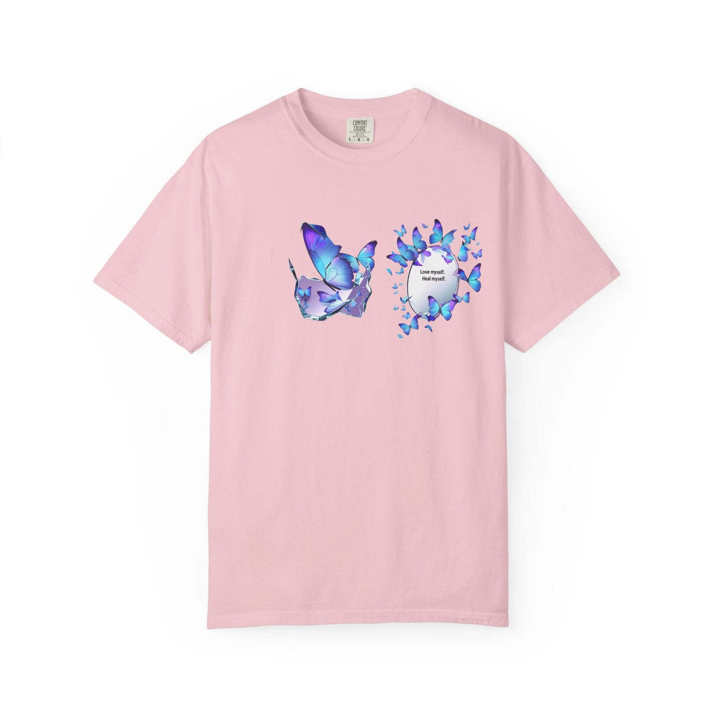 Butterfly Heart T-Shirt — Blue Watercolor Butterflies & "Everyone Deserves Love" Design